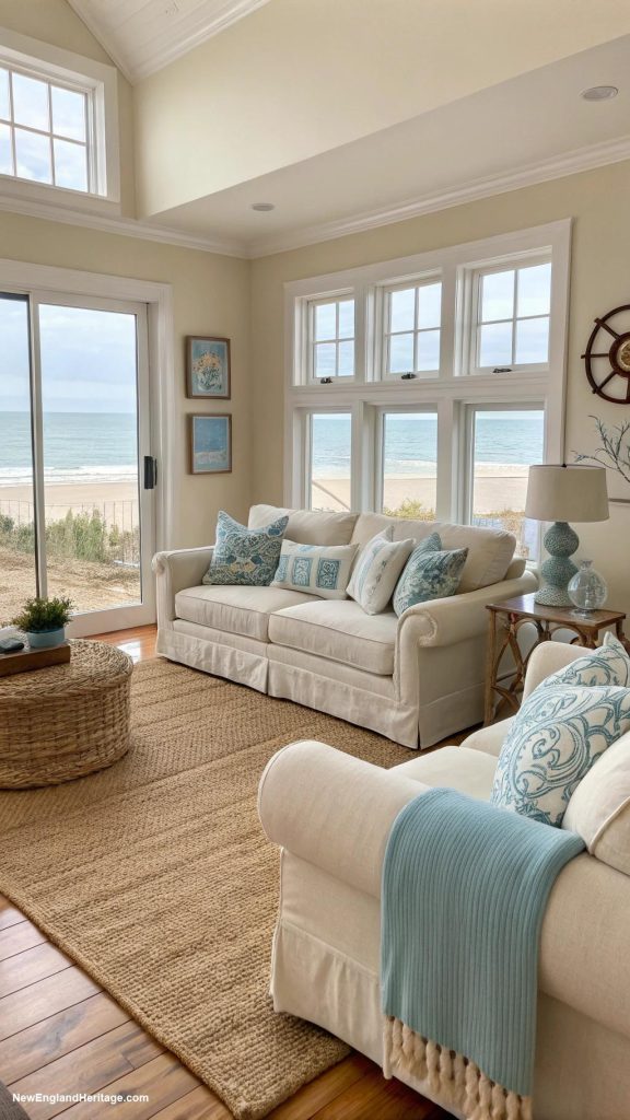 home decor ideas Incorporate Coastal Colors Use a palette of soft blues sandy beiges and crisp whites to reflect the New England coastline