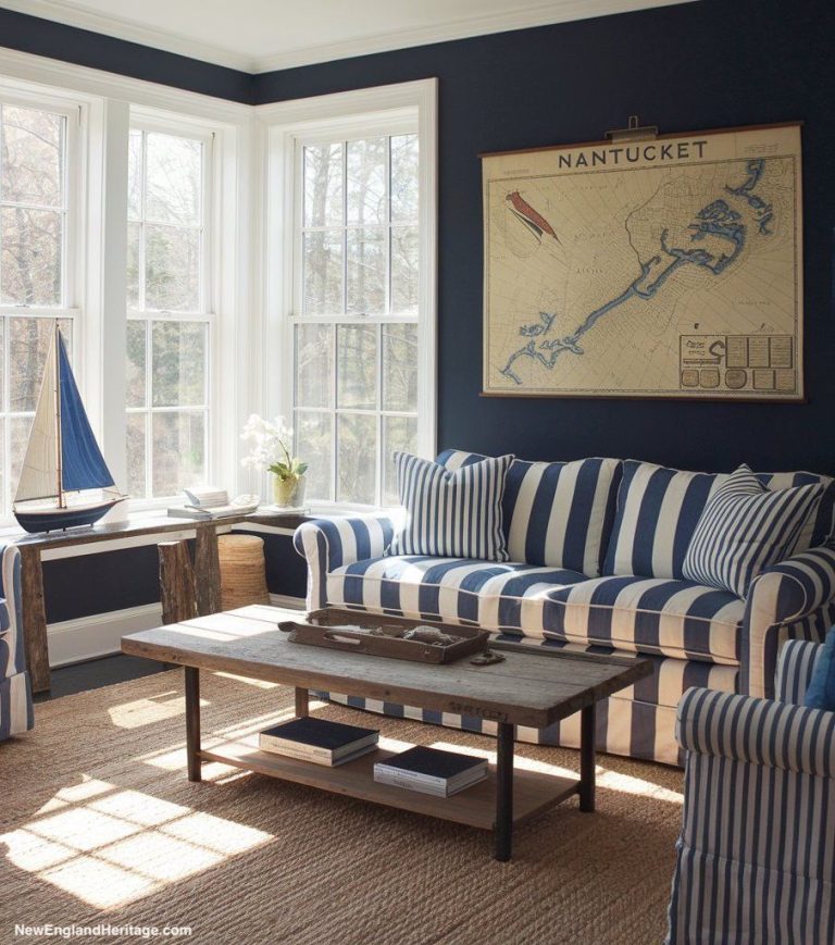 home decor ideas Navy blue color theme new england living room design