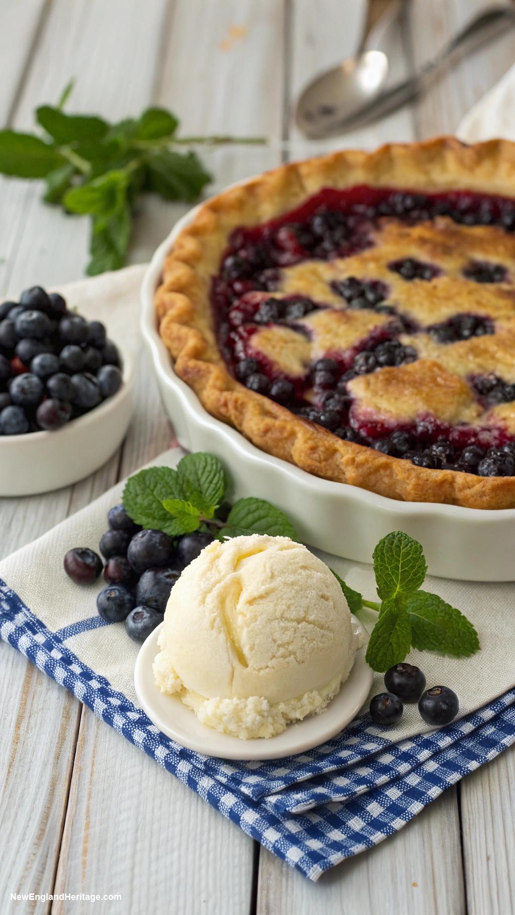 4th of july bbq Blueberry pie with vanilla ice cream
