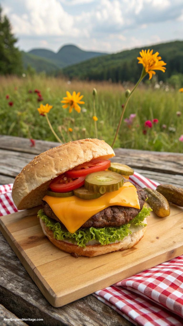 4th of july bbq Grilled burgers topped with cheddar cheese