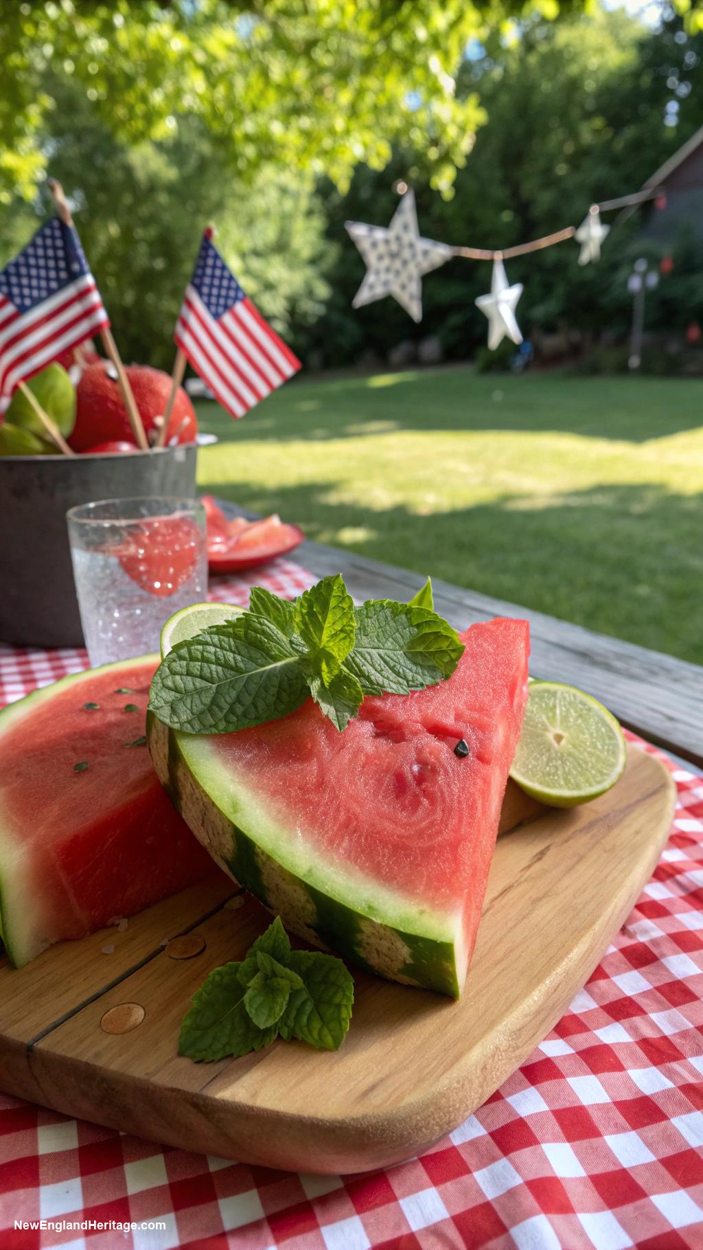 4th of july bbq Watermelon wedges with mint and lime