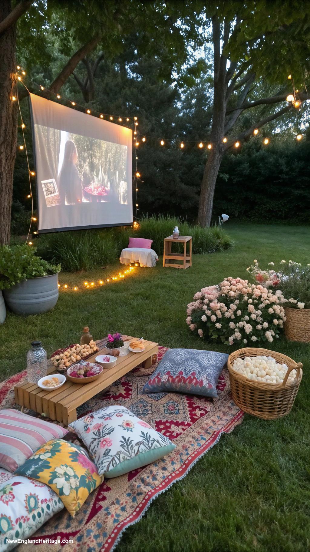 summer garden party ideas Outdoor movie night with blankets