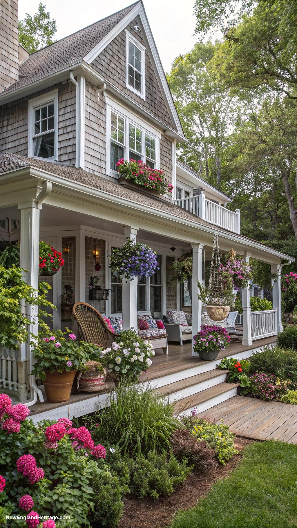beach houses Quaint shingle style home with wraparound porch