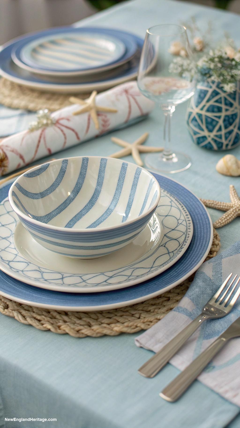 blue and white stripes home decor Blue striped dishware for dining table