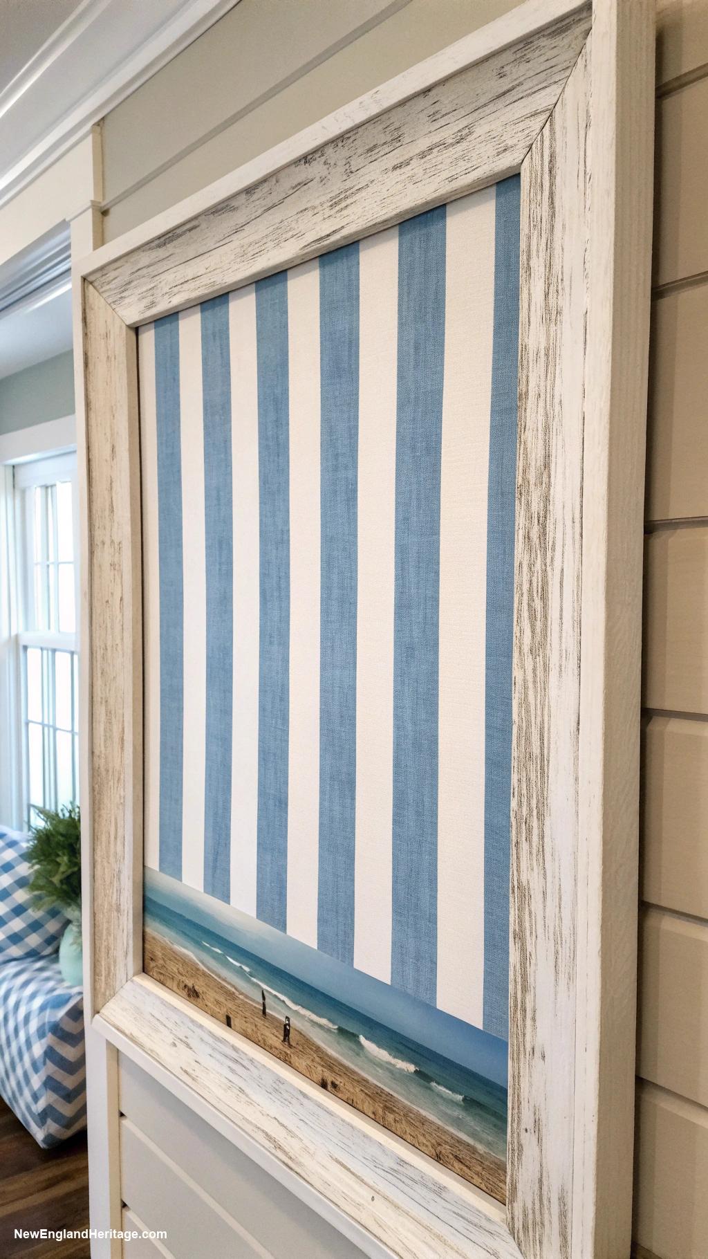 blue and white stripes home decor Decorative stripes on wall art