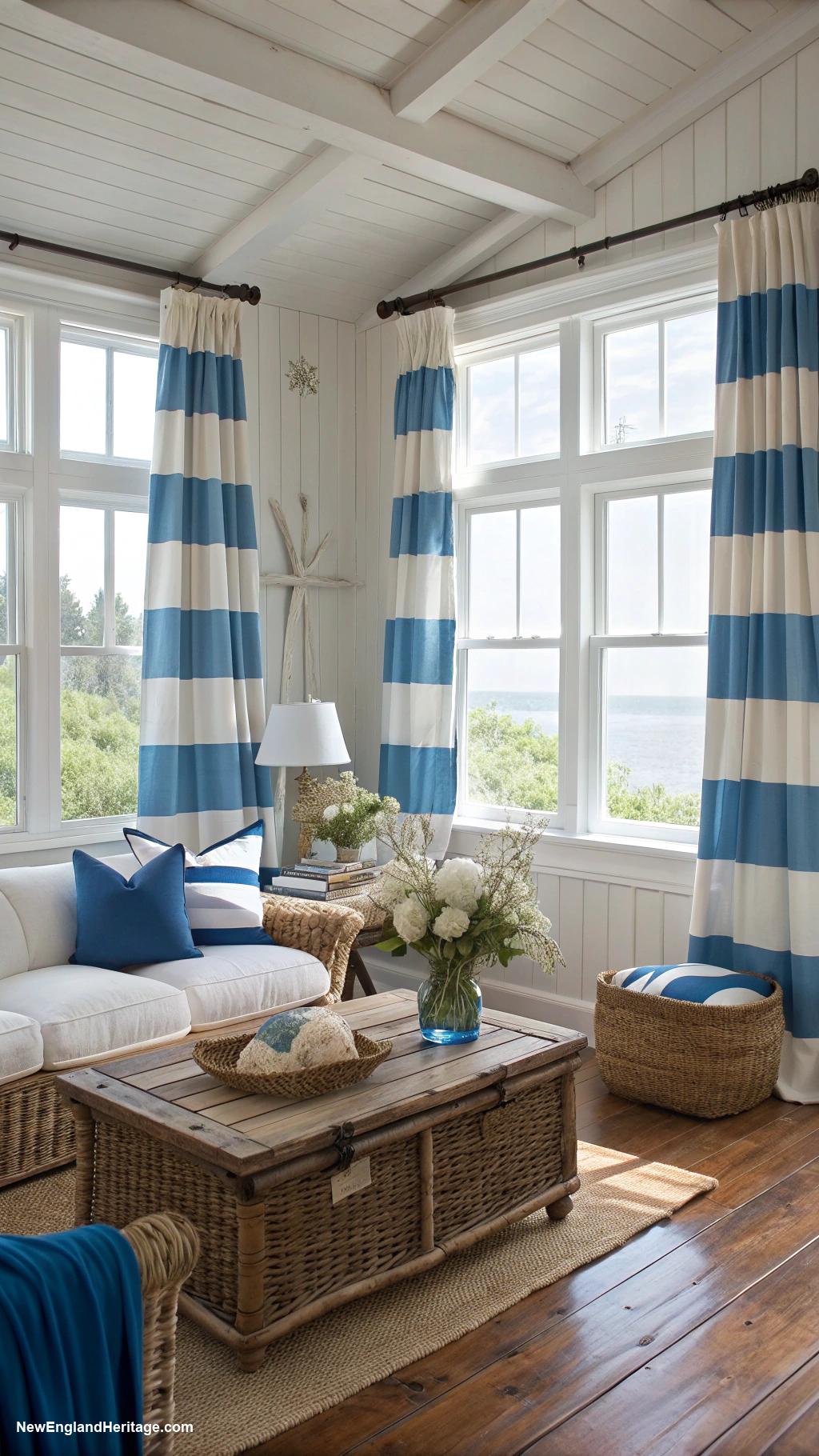 blue and white stripes home decor Nautical striped curtains in living room