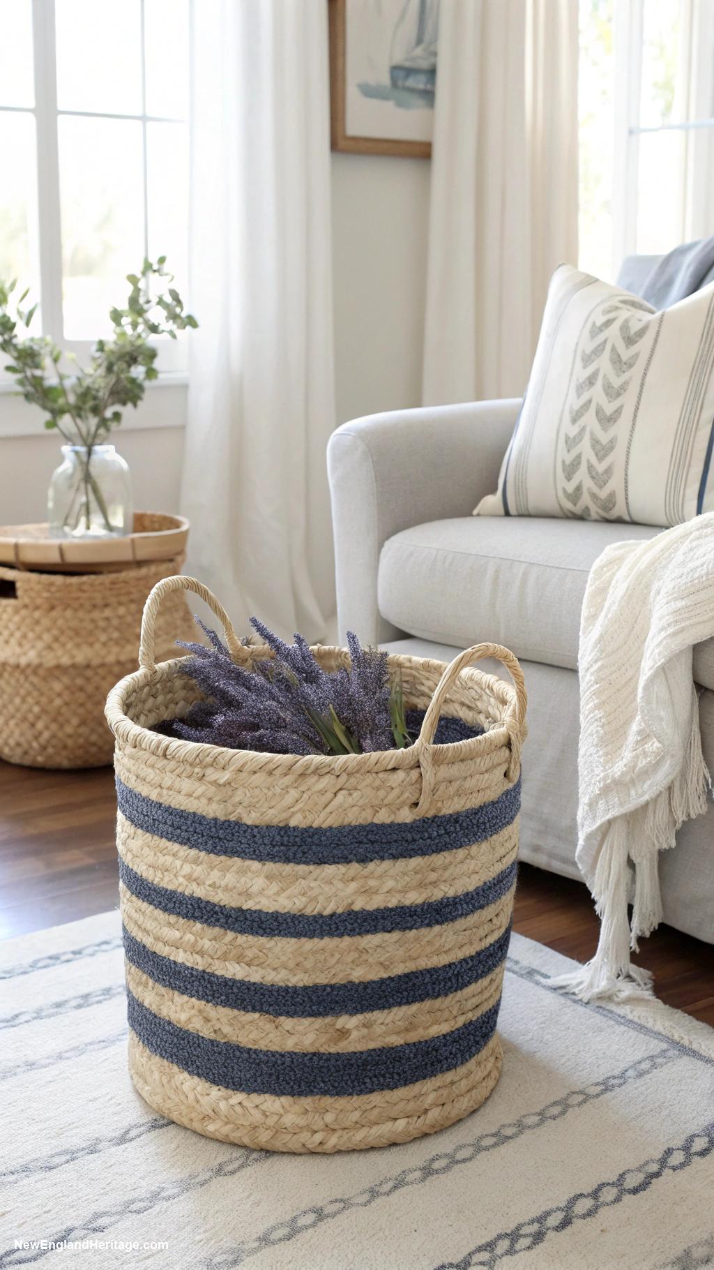 blue and white stripes home decor Striped baskets for stylish storage