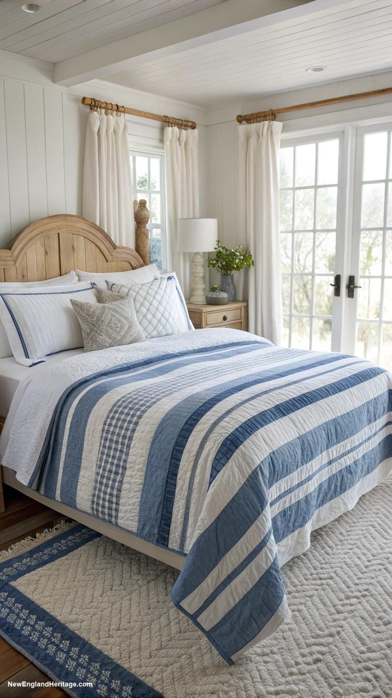 blue and white stripes home decor Striped quilt for stylish bedroom