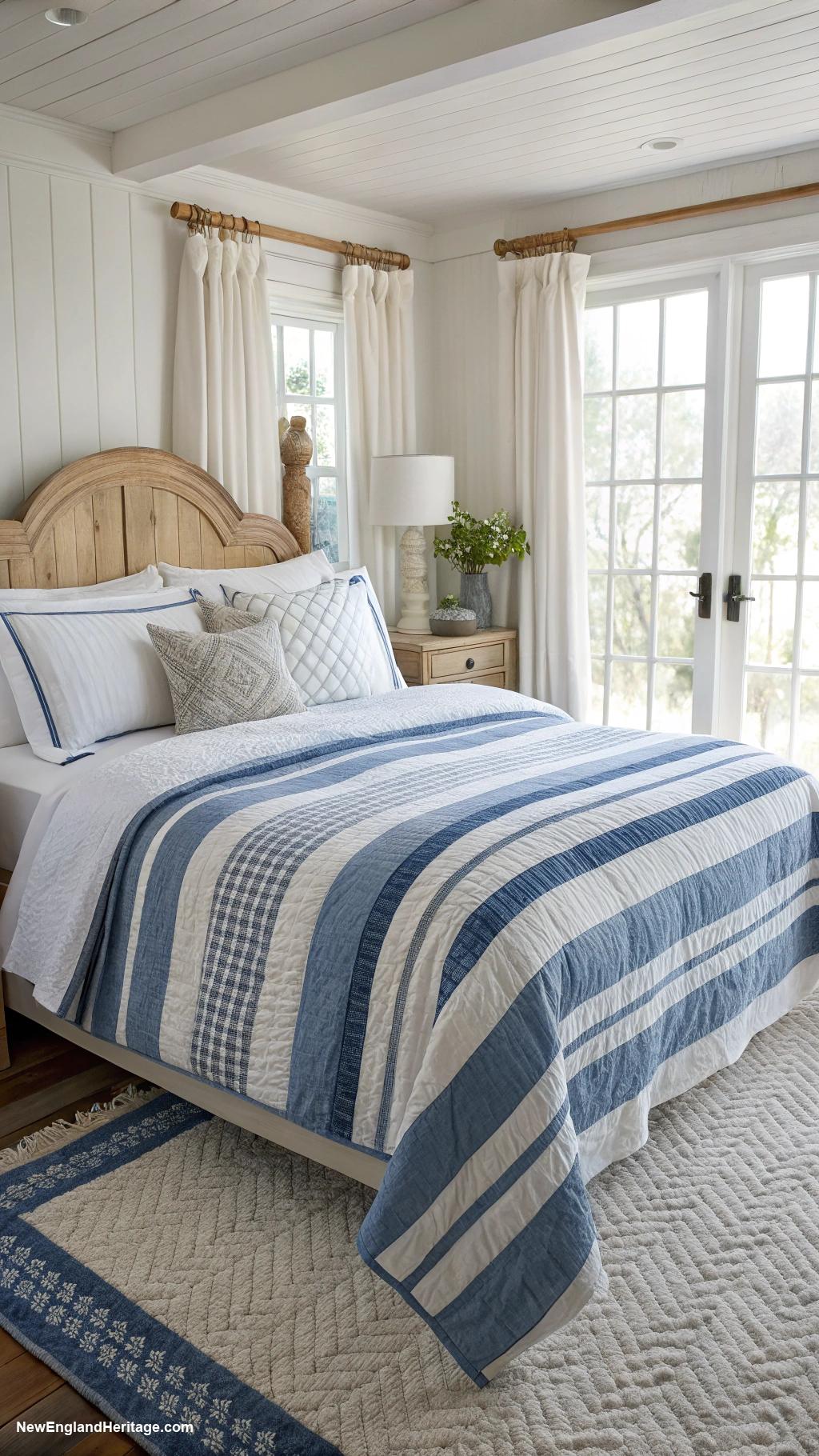 blue and white stripes home decor Striped quilt for stylish bedroom