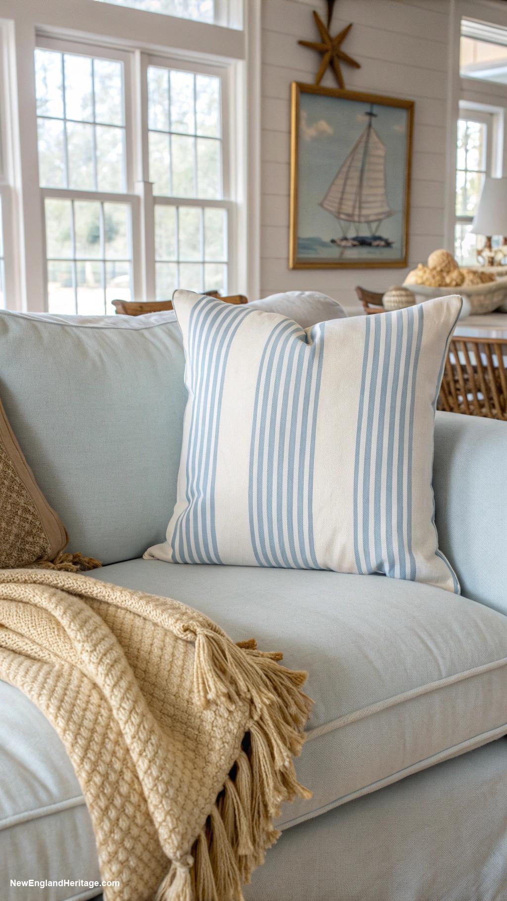blue and white stripes home decor Striped throw pillows for a cozy couch