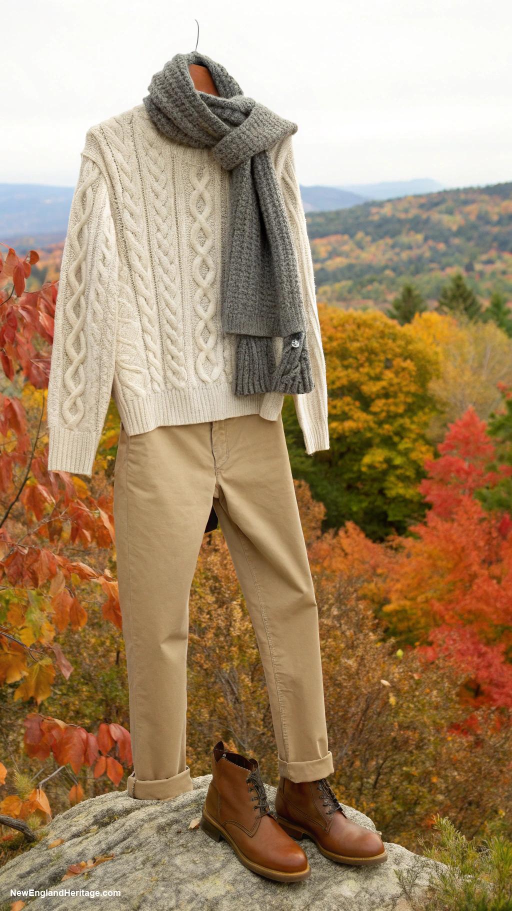 classic outfits Cable knit sweater and khaki chinos