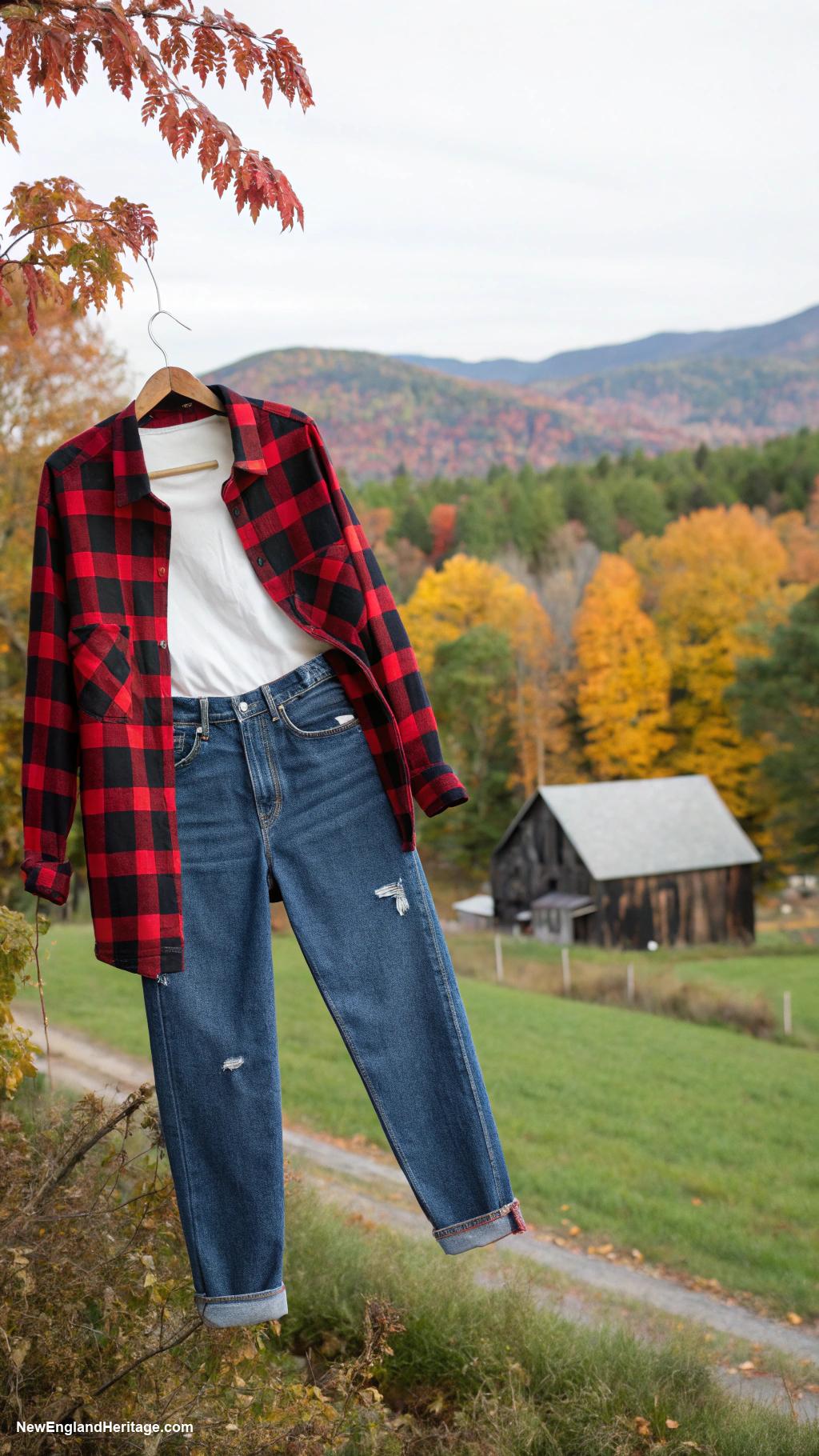 classic outfits Plaid flannel shirt with denim jeans