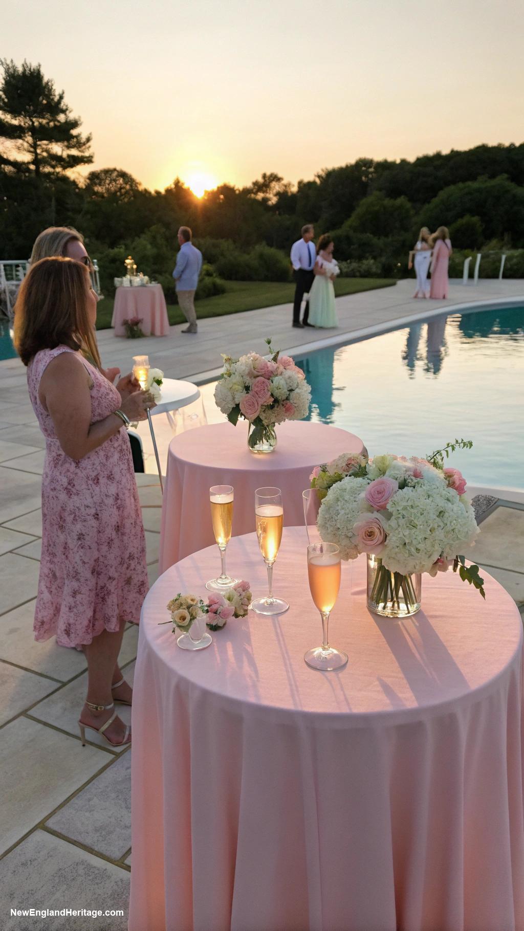 classy pool party ideas Elegant cocktail reception at sunset