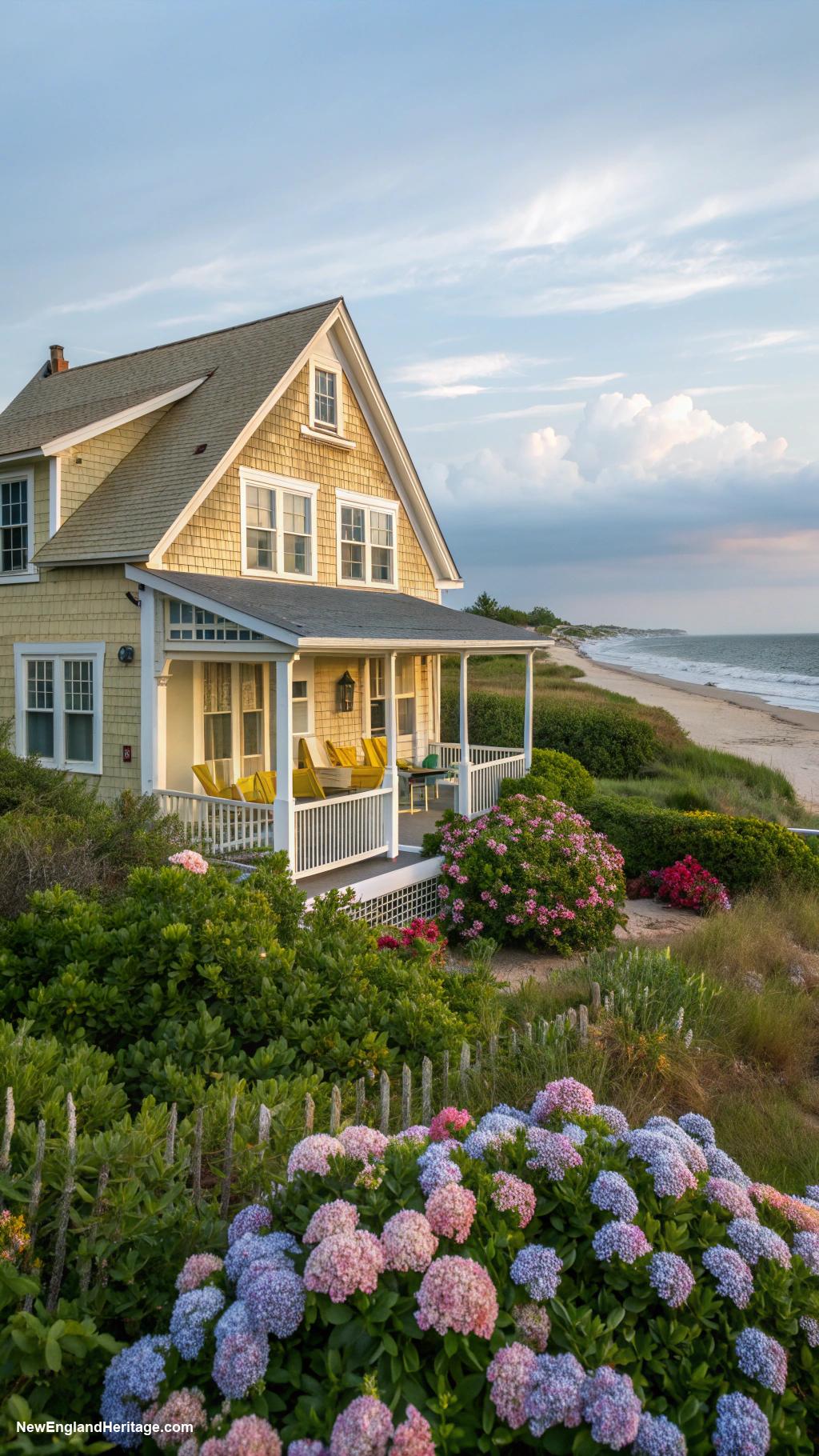 cute cape cod style houses Beachy vibes with sandy yellow exterior