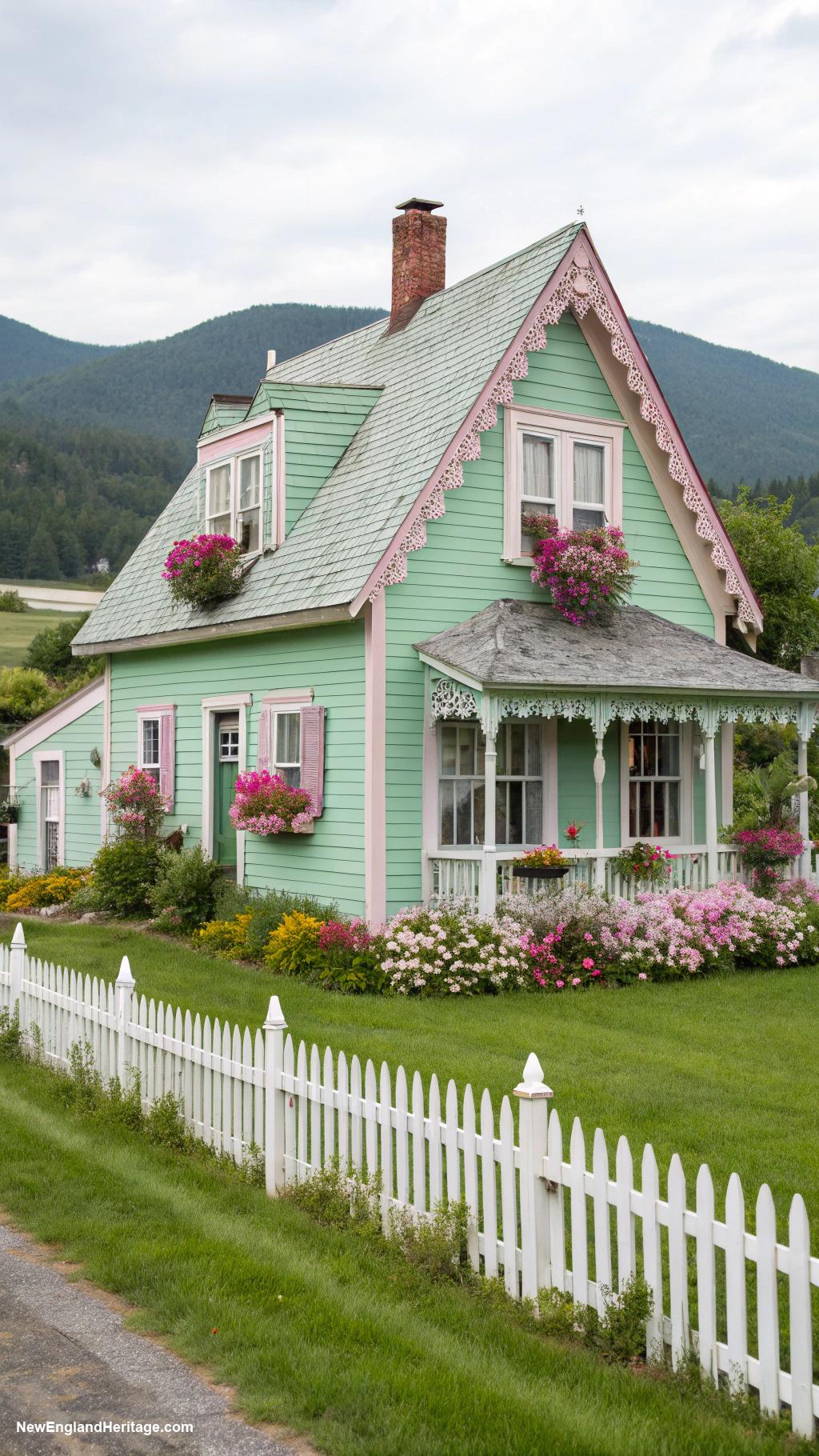 cute cape cod style houses Pastel colored cottage with flower boxes