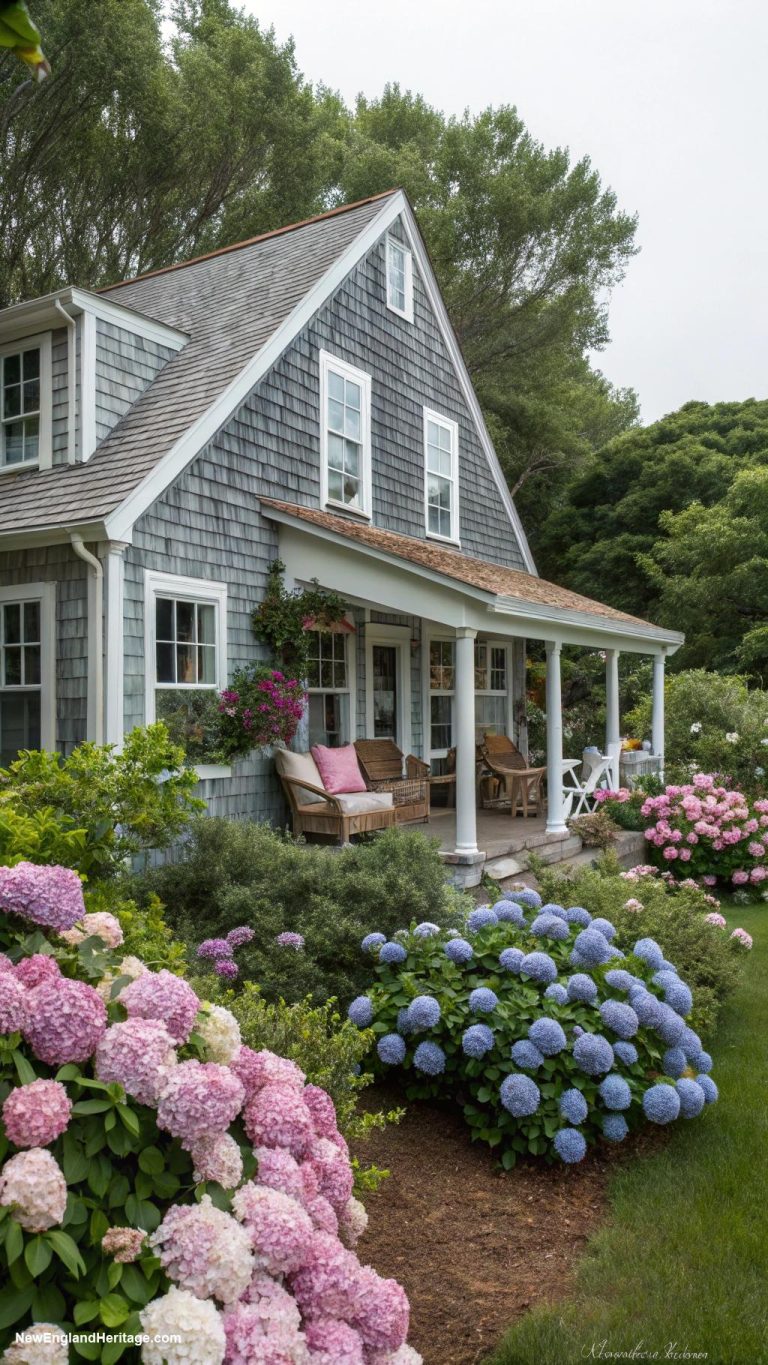 cute cape cod style houses Rustic cottage surrounded by flowering hydrangeas