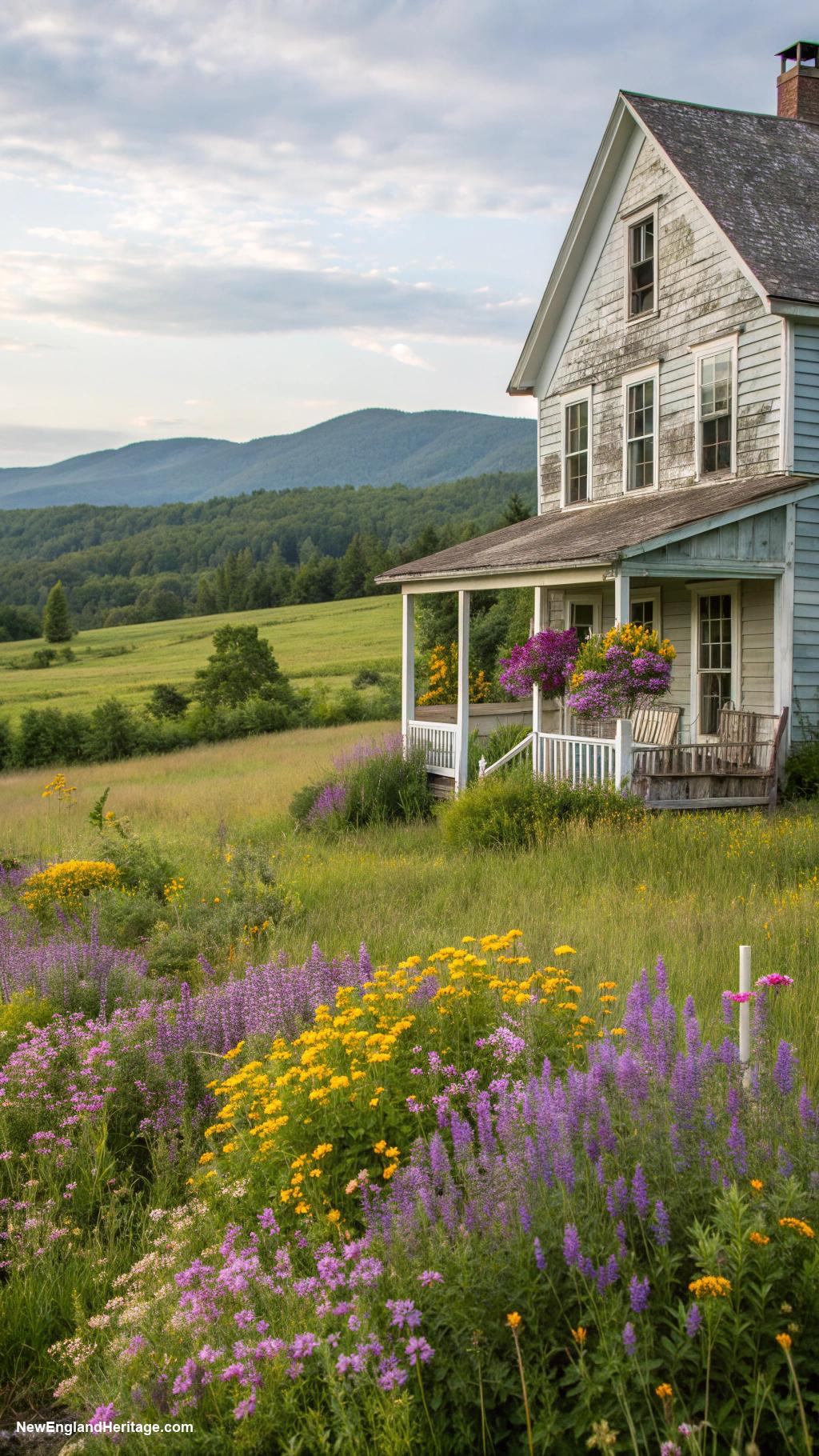 cute rhode island houses Rustic farmhouse surrounded by wildflowers