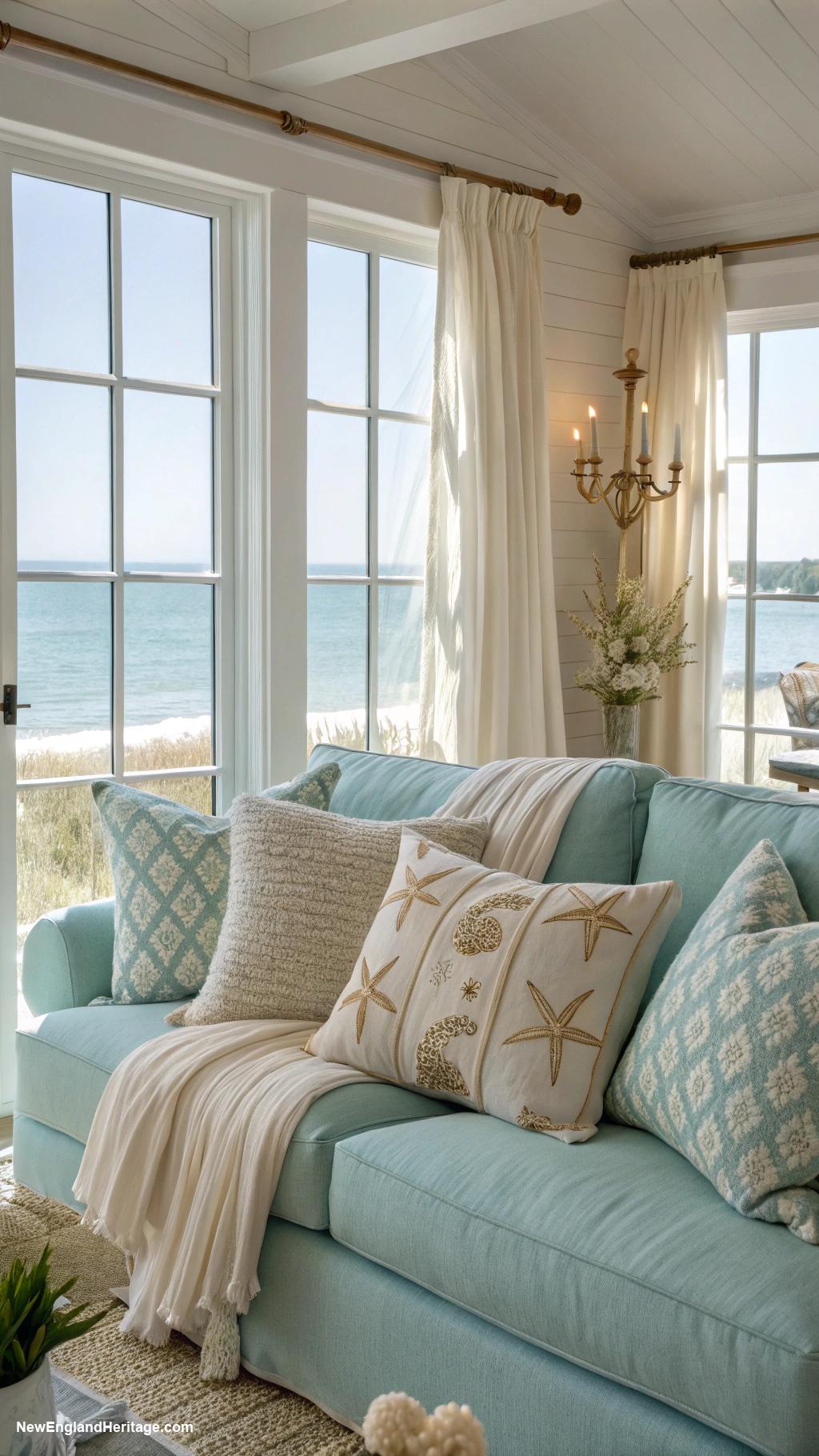 decorating with linen Add linen throw pillows on coastal sofas