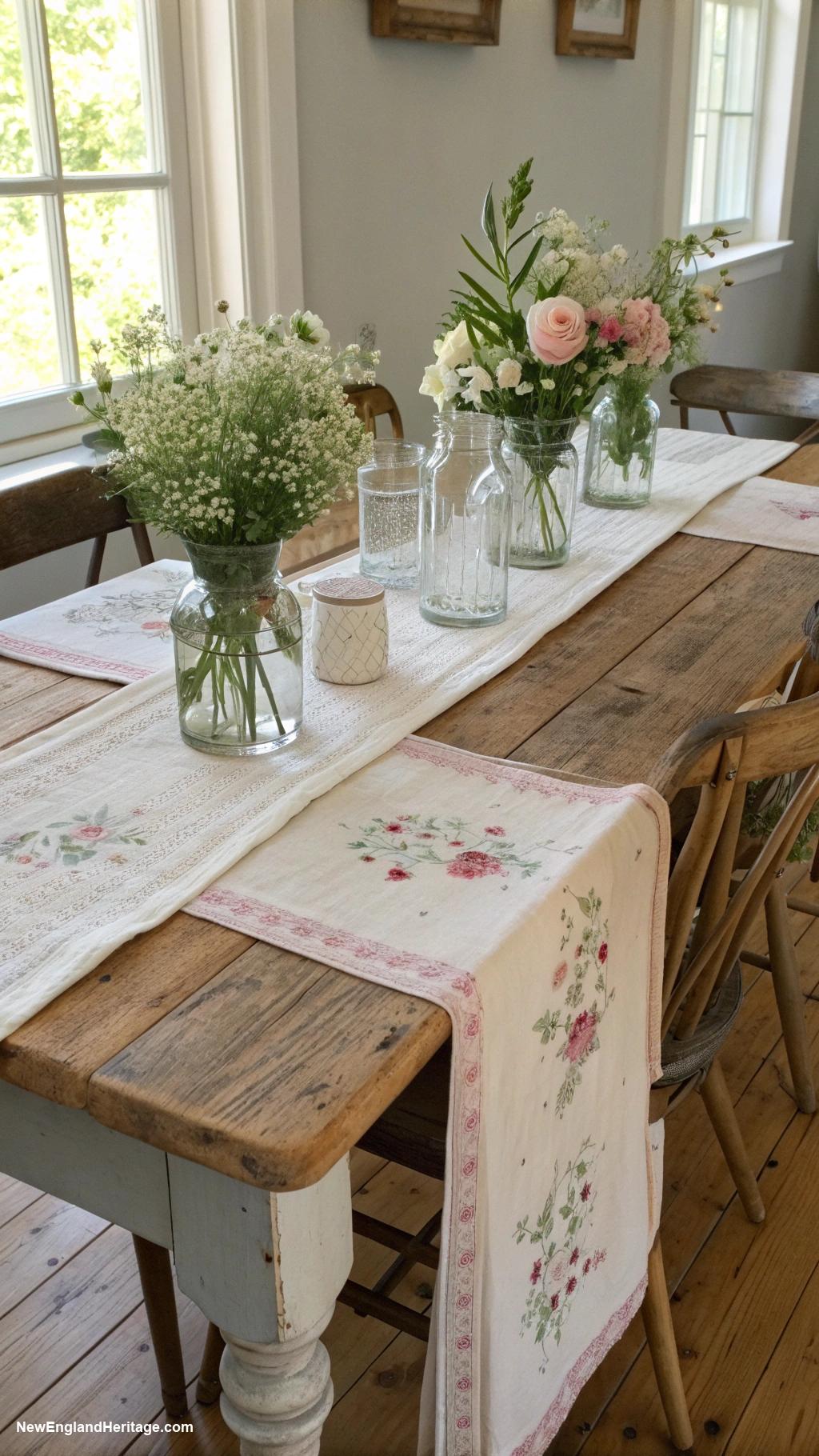 decorating with linen Style linen runners on farmhouse tables