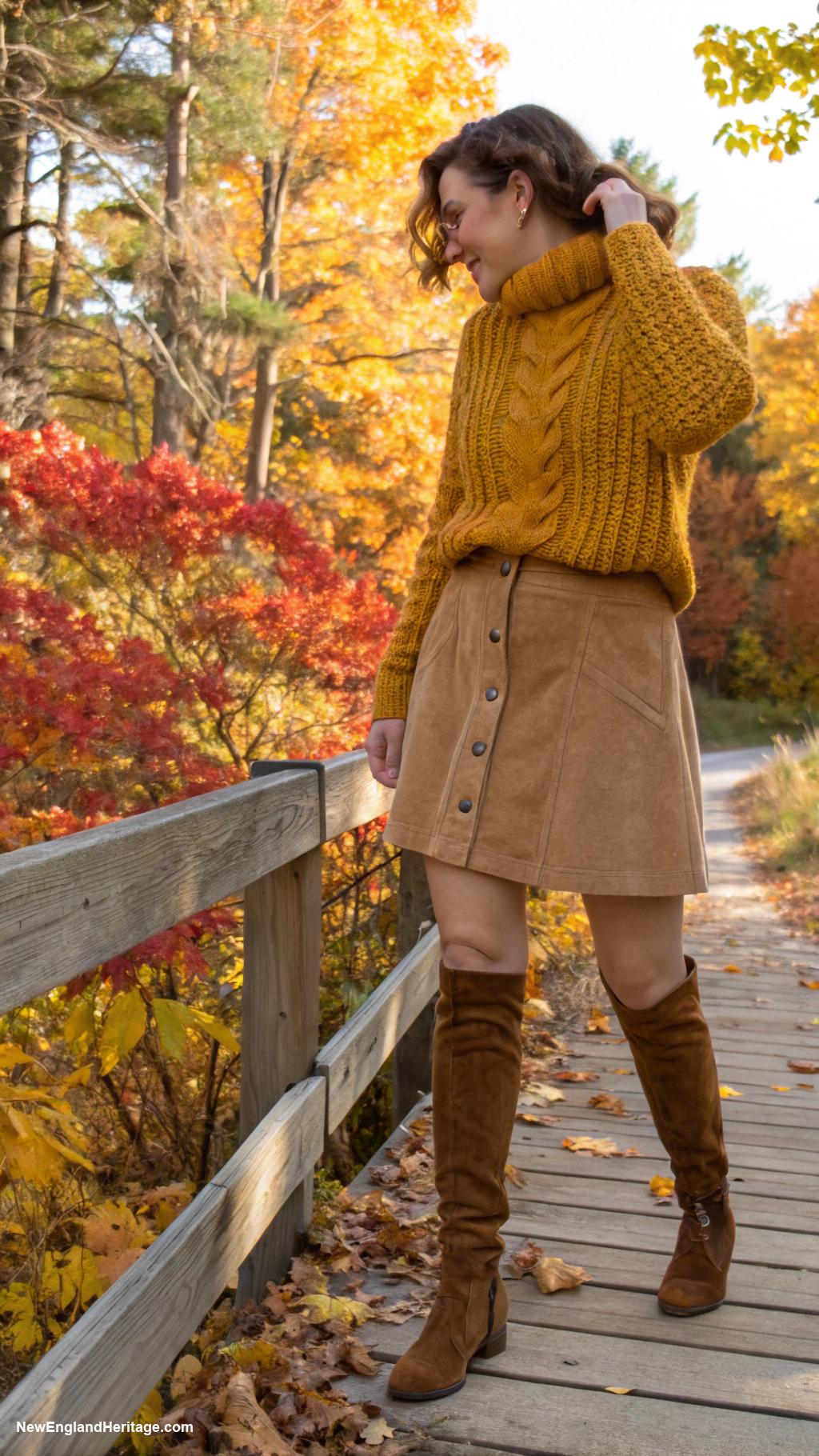 fall outfits for women Chunky sweater with corduroy skirt