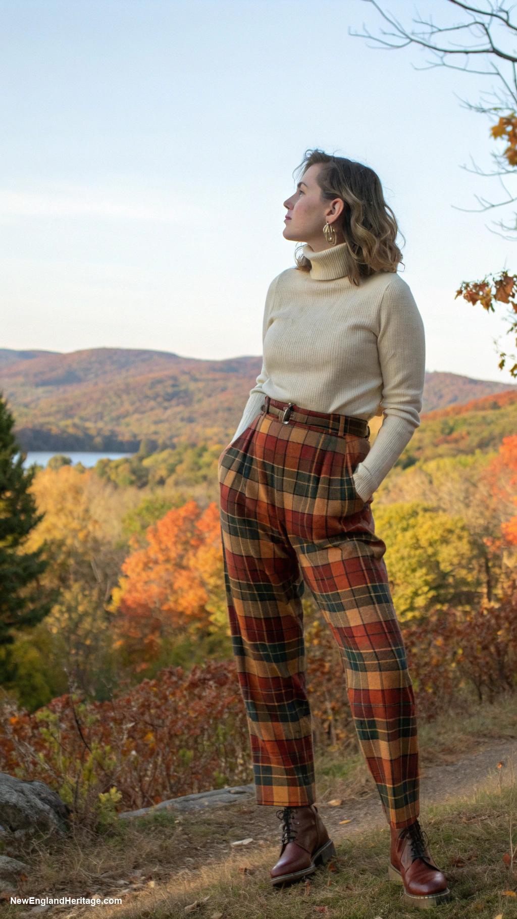 fall outfits for women Plaid trousers with neutral turtleneck