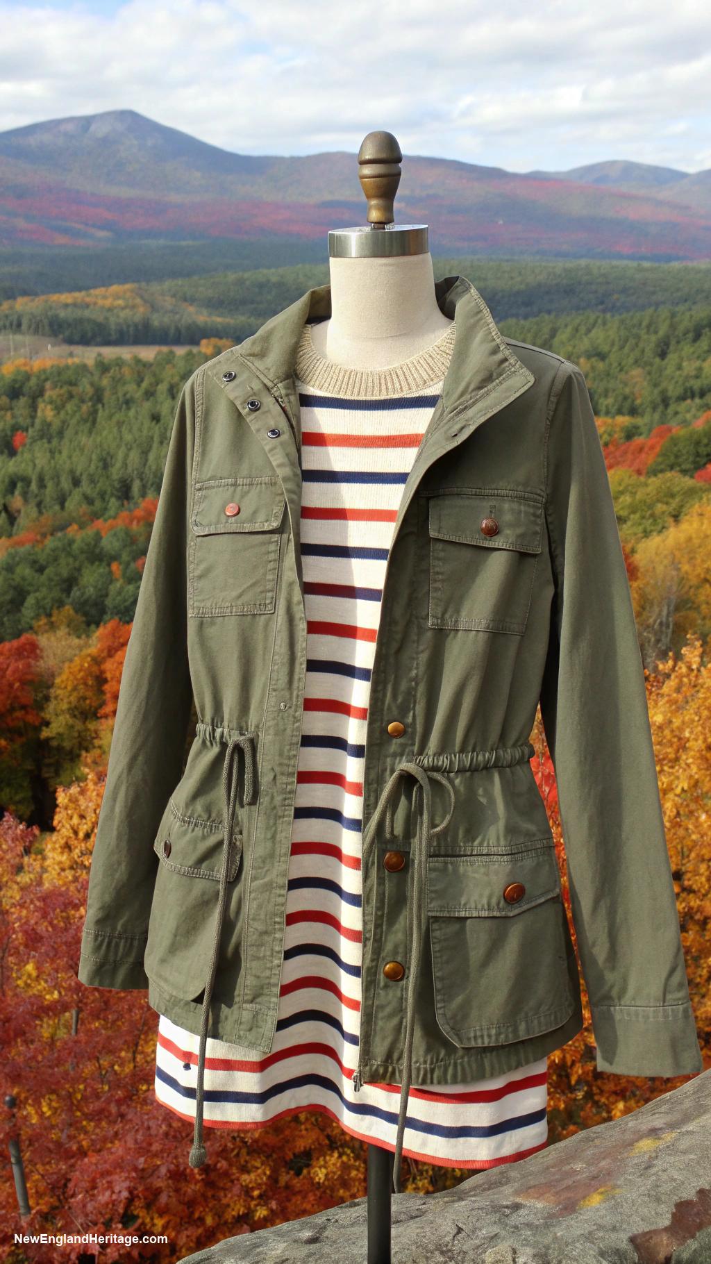 fall outfits for women Utility jacket with striped shirt