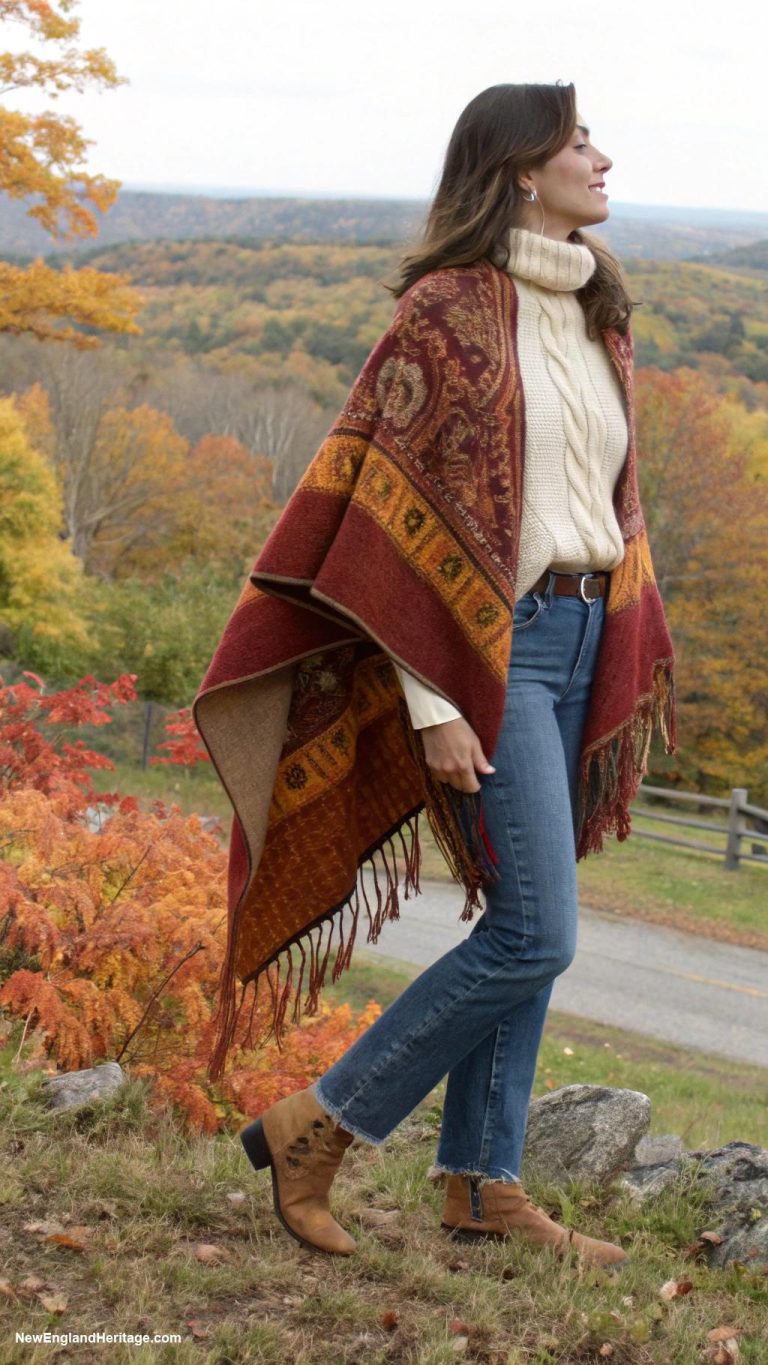 fall outfits for women Wrap shawl over simple jeans outfit