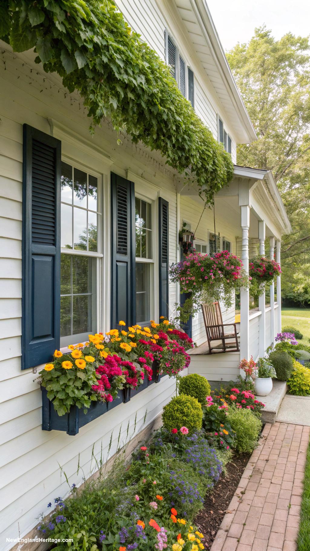 farmhouses Flower filled window boxes for curb appeal