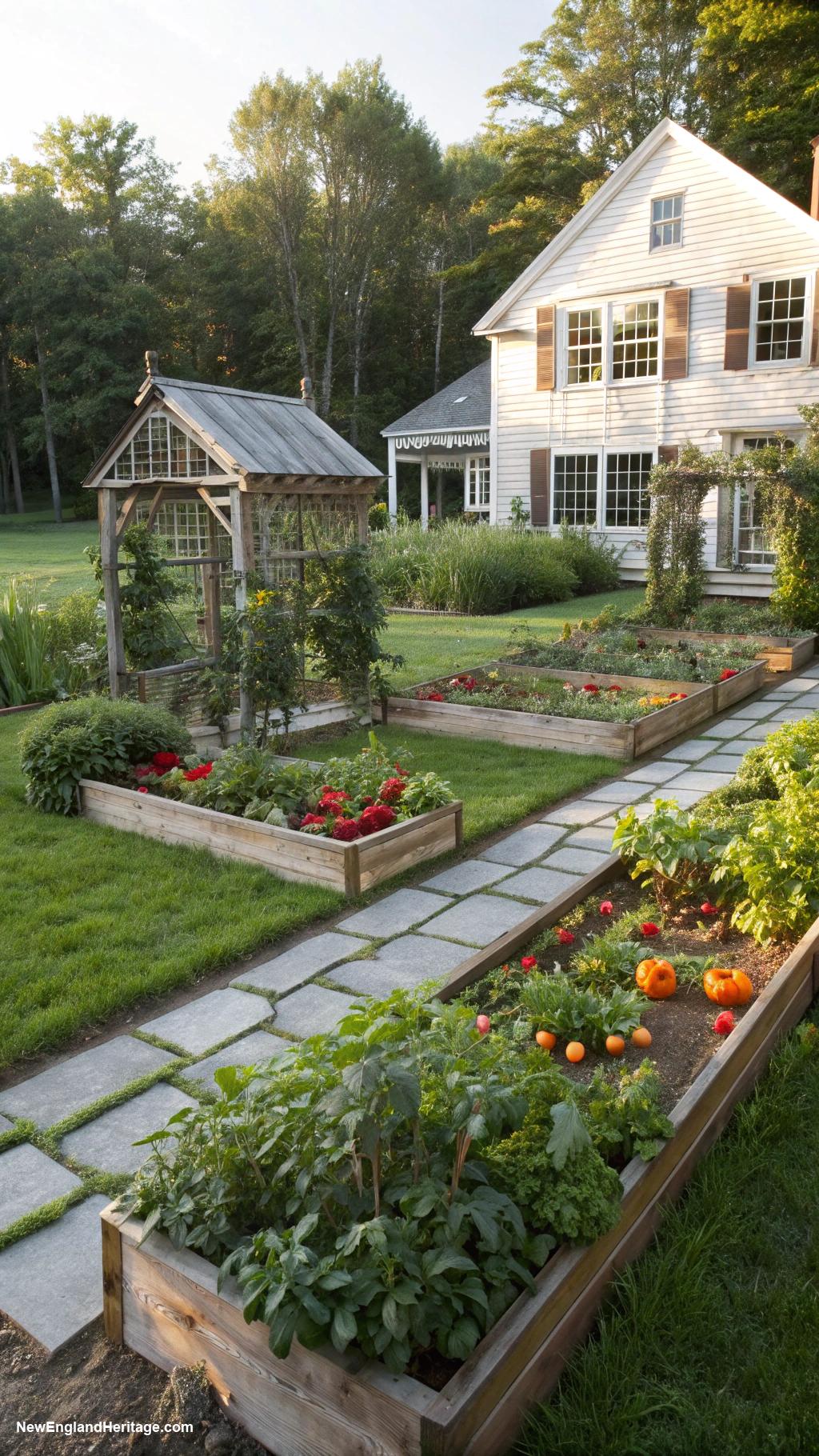 farmhouses Spacious backyard with vegetable garden