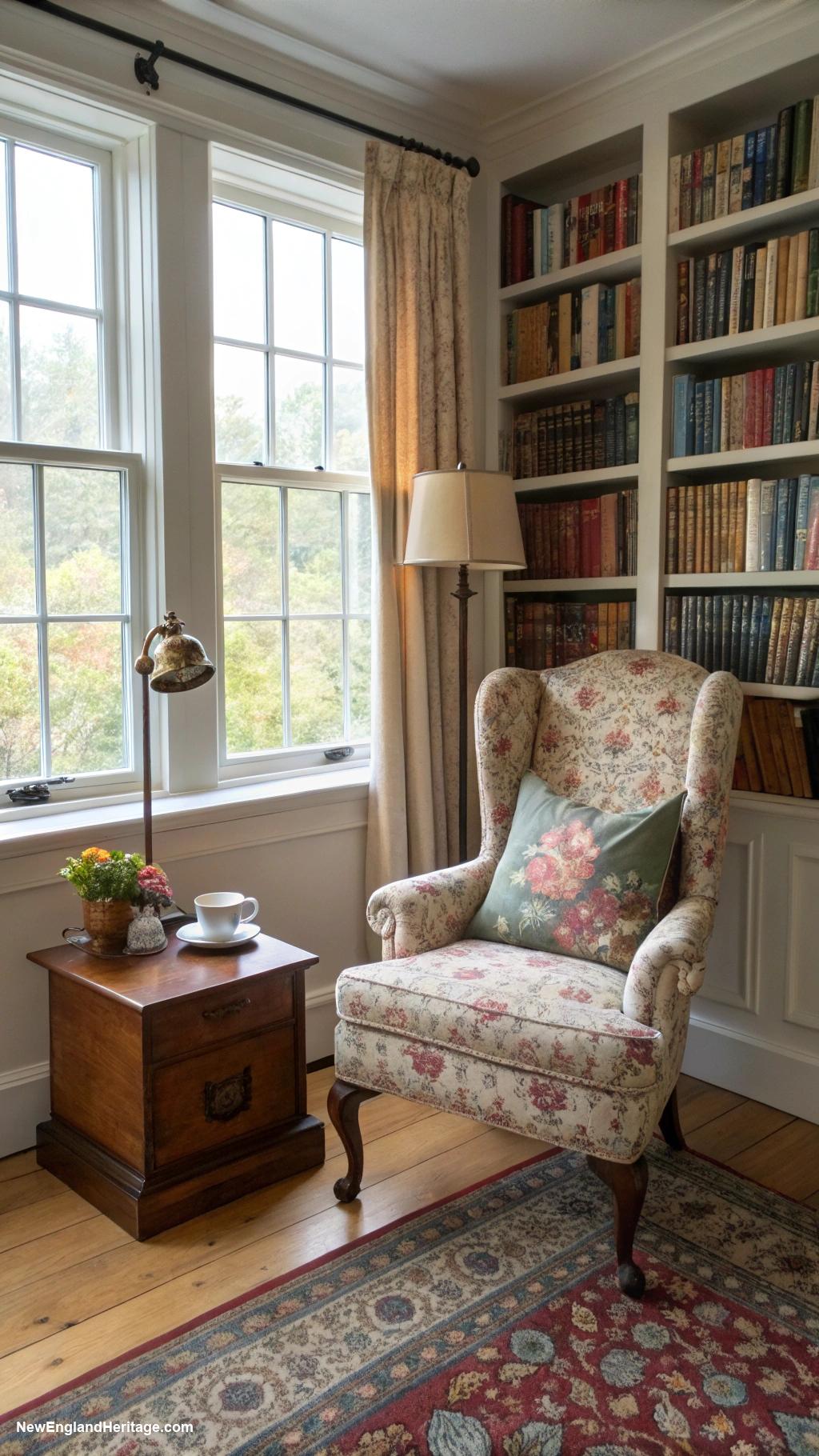 home library ideas Charming vintage seating area