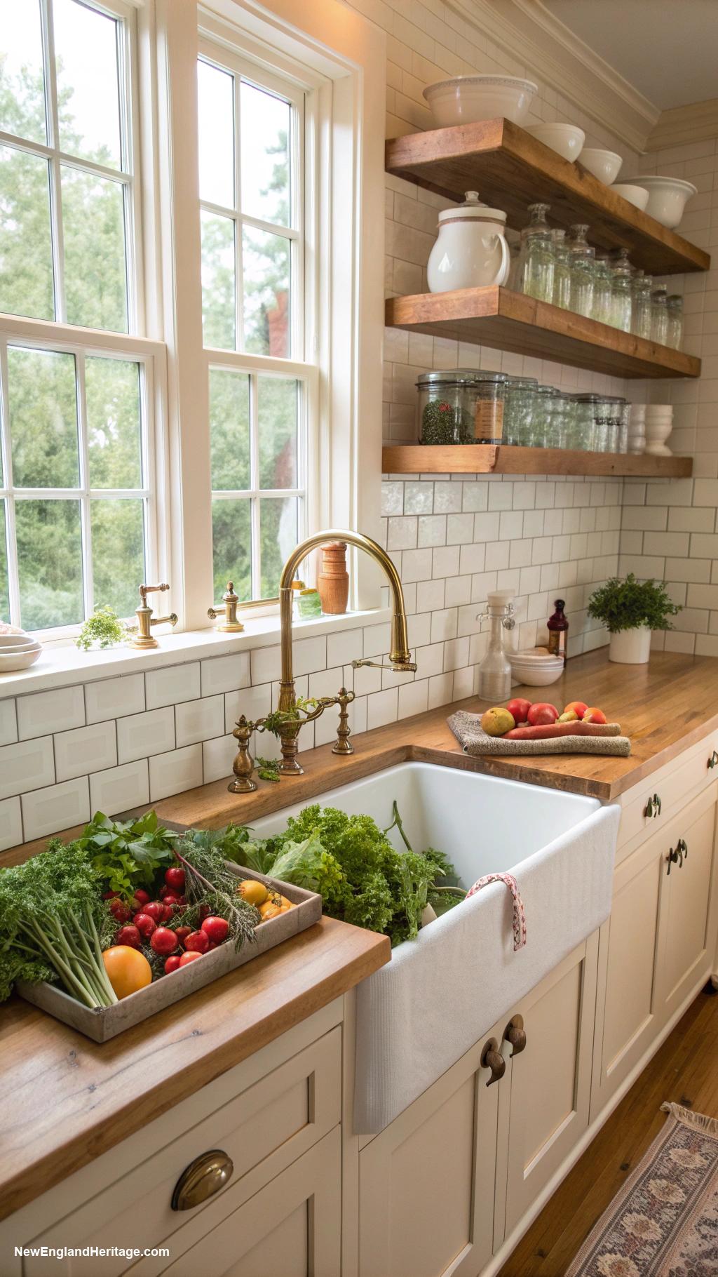 kitchen ideas Farmhouse sink with vintage fixtures