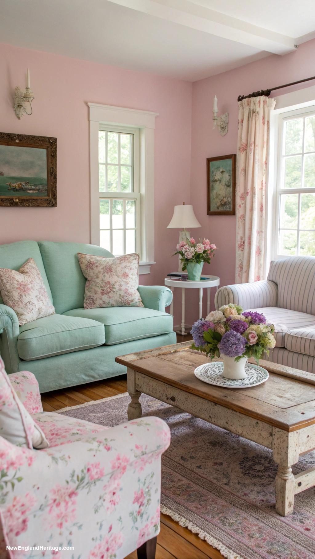 living room ideas Soft pastel colors and vintage furniture