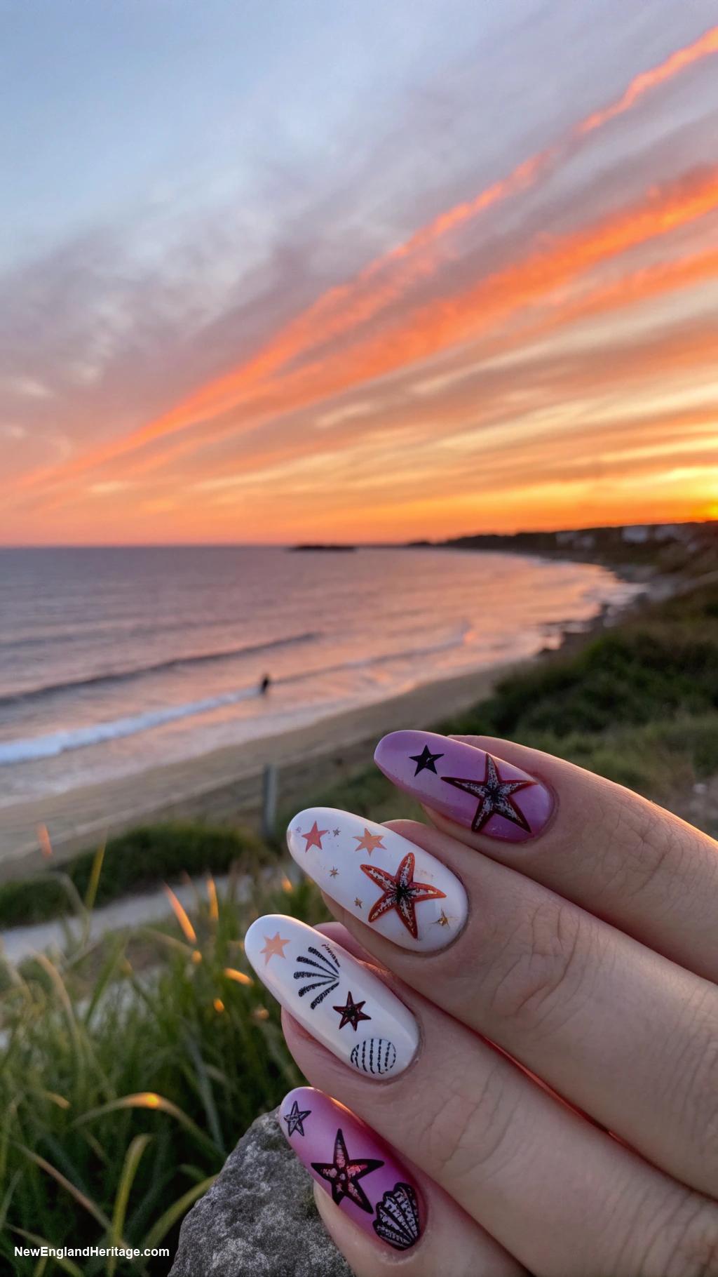 nails Coastal sunset gradient with starfish details