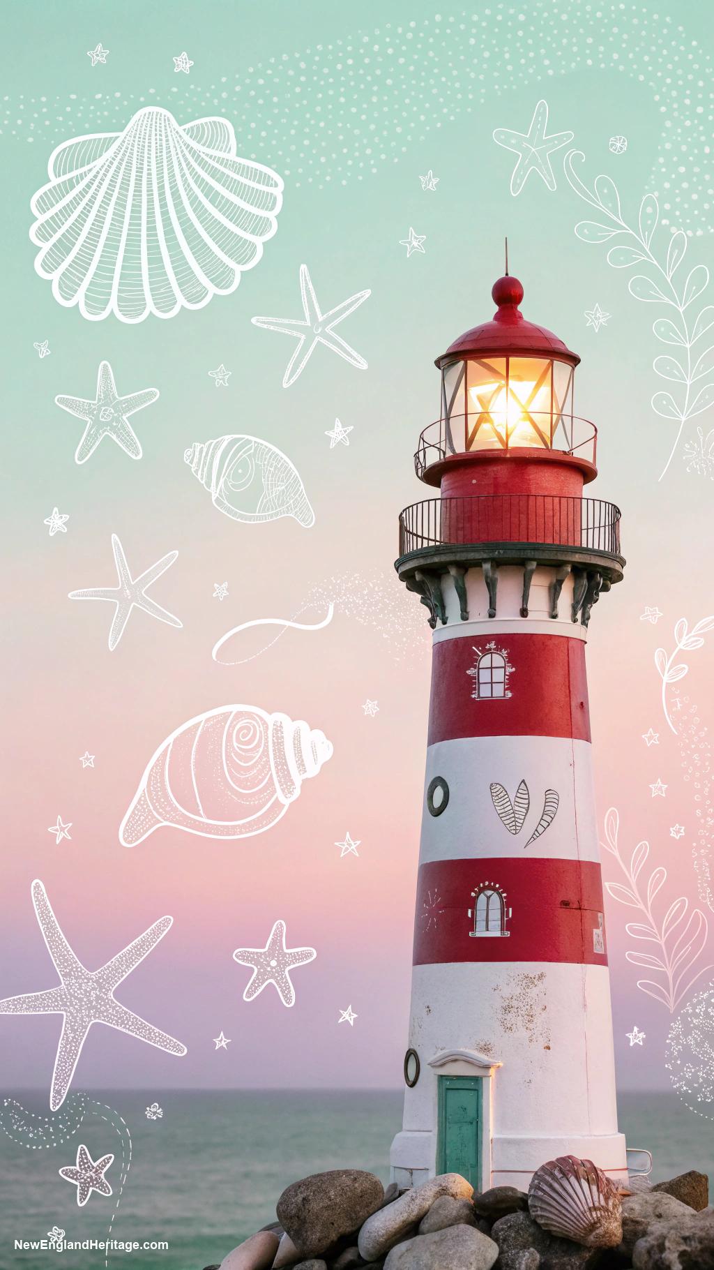 nails Lighthouses painted on pastel backgrounds