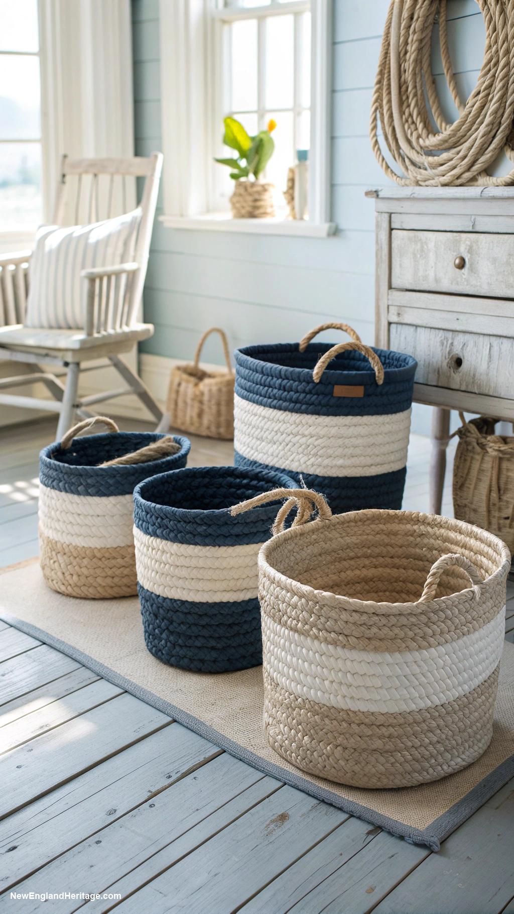 nautical home decor Woven baskets for organized seafaring style