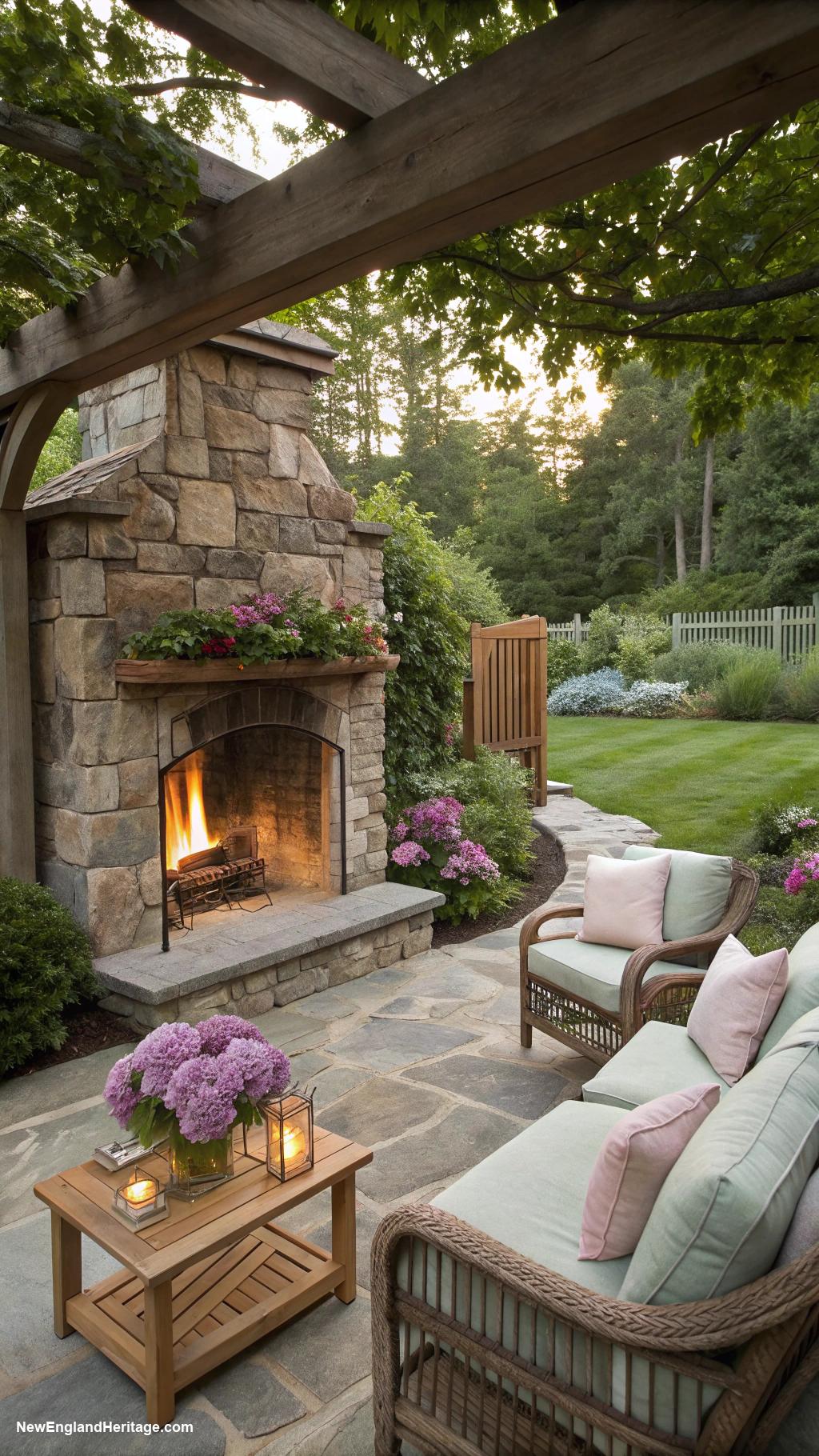 patio ideas Fireplace built into patio wall