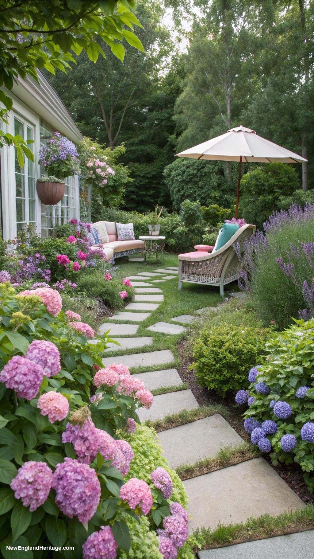 patio ideas Lush garden with stepping stones