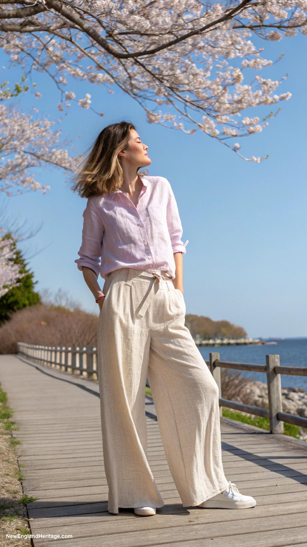 spring outfits for women Button up shirt with linen pants