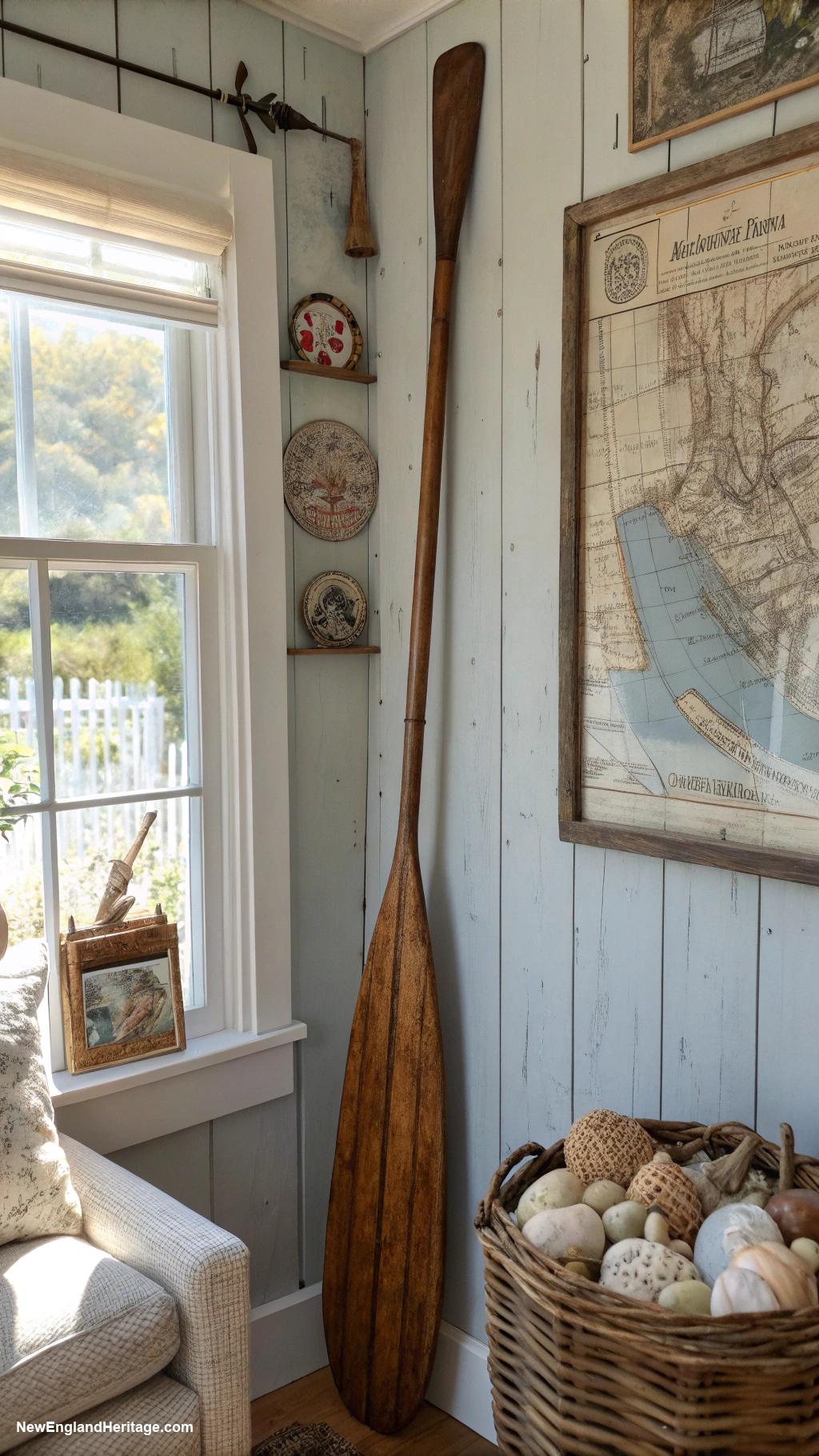 traditional home decor Antique wooden boat oars as decor