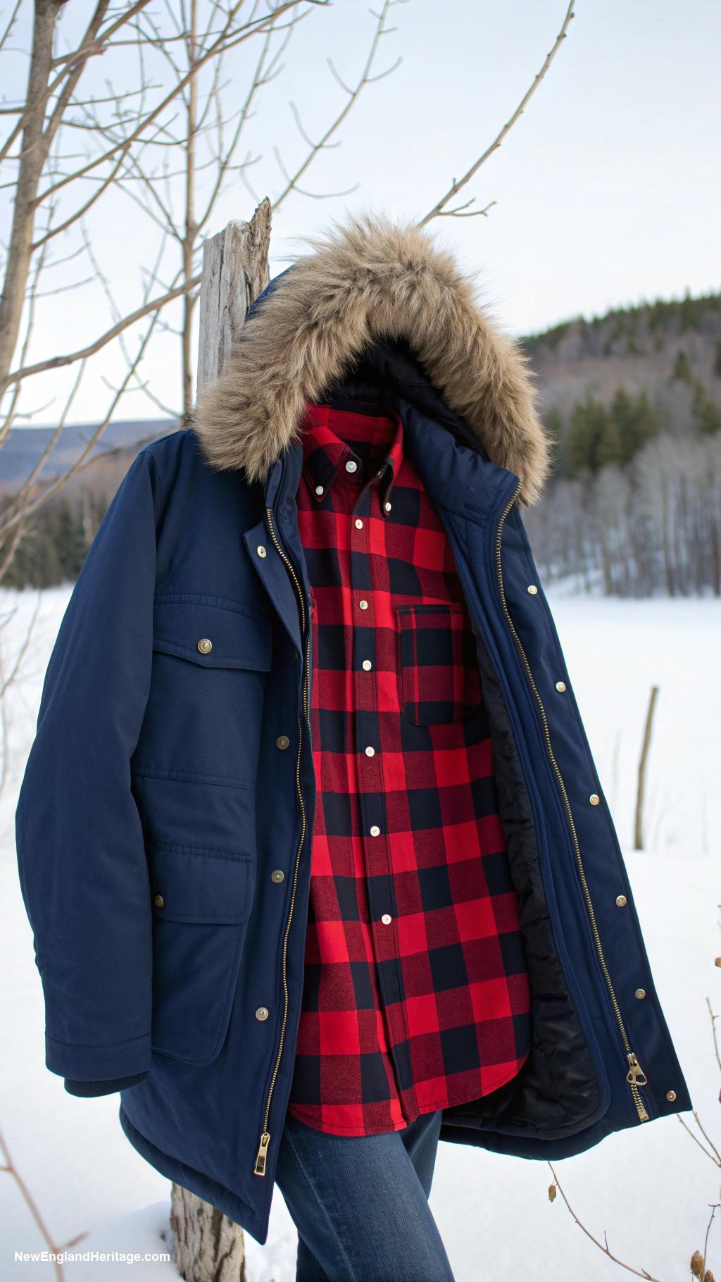 winter outfits for women Flannel shirt under a parka