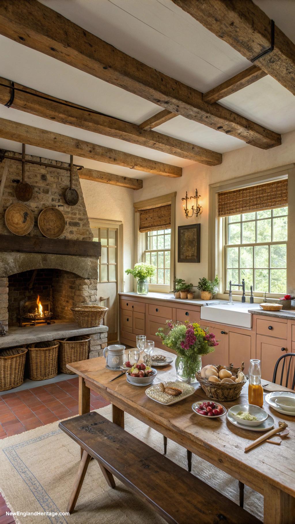 18th century new england houses Farmhouse with wide kitchen and hearth