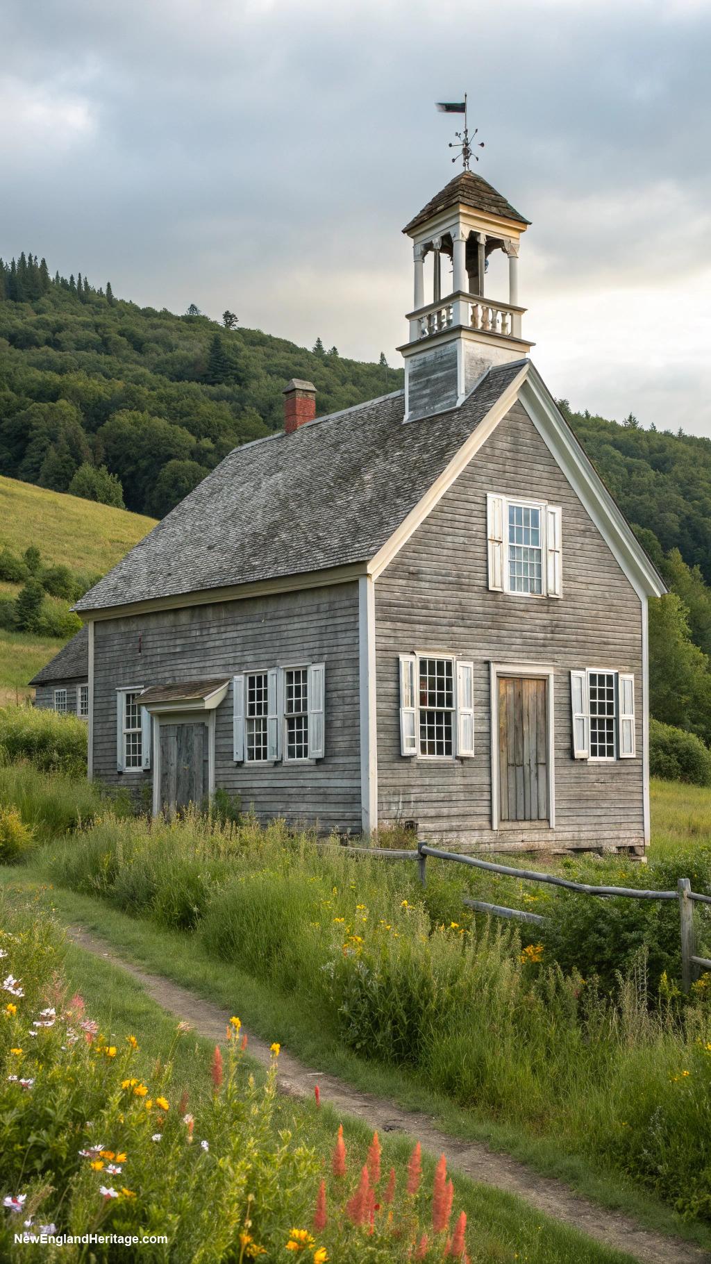 18th century new england houses Pilgrim style wooden meeting house
