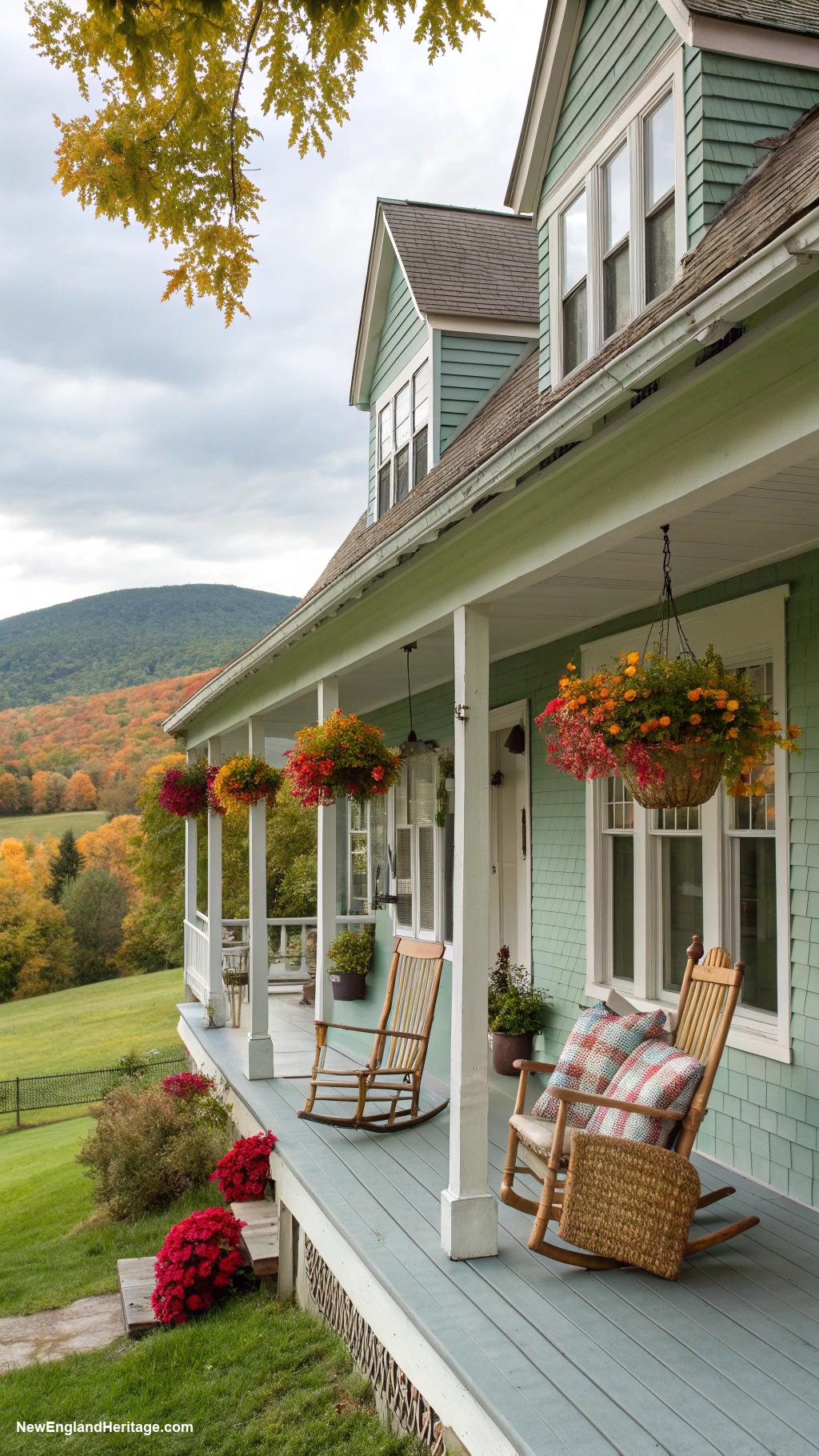 18th century new england houses Vermont farmhouse with wide porch