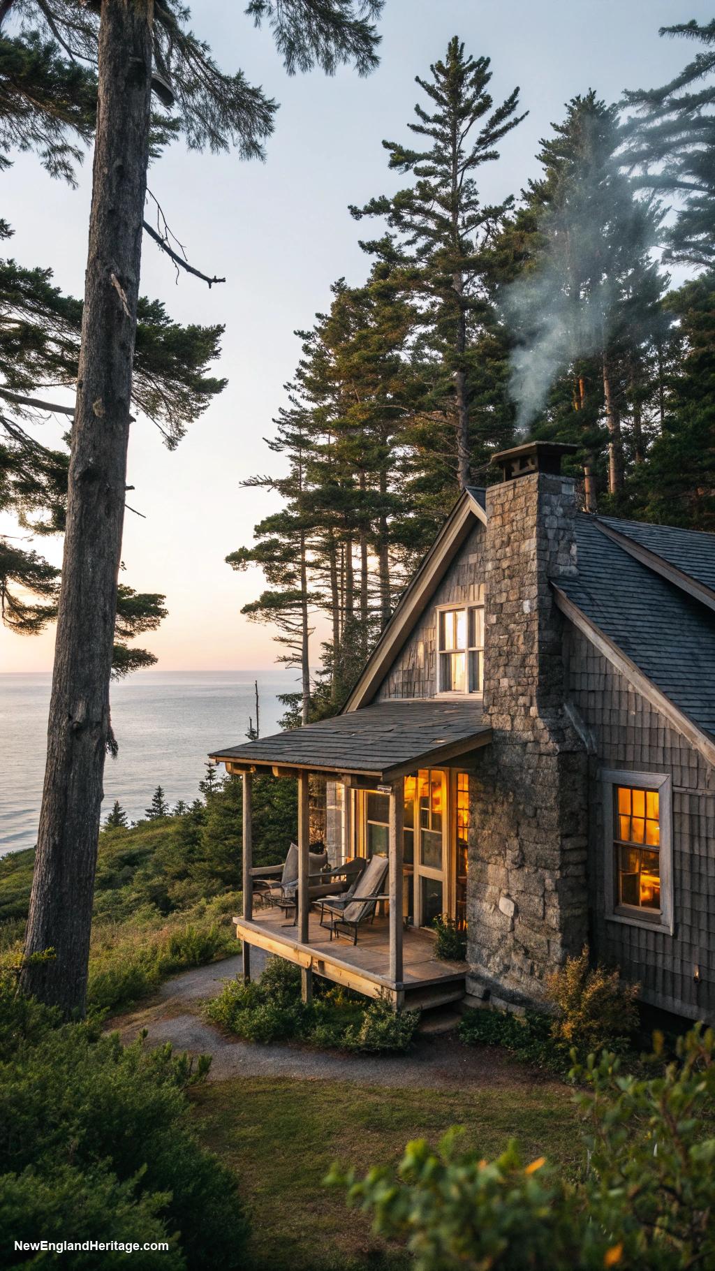 coastal maine houses Cozy cabin surrounded by pine trees