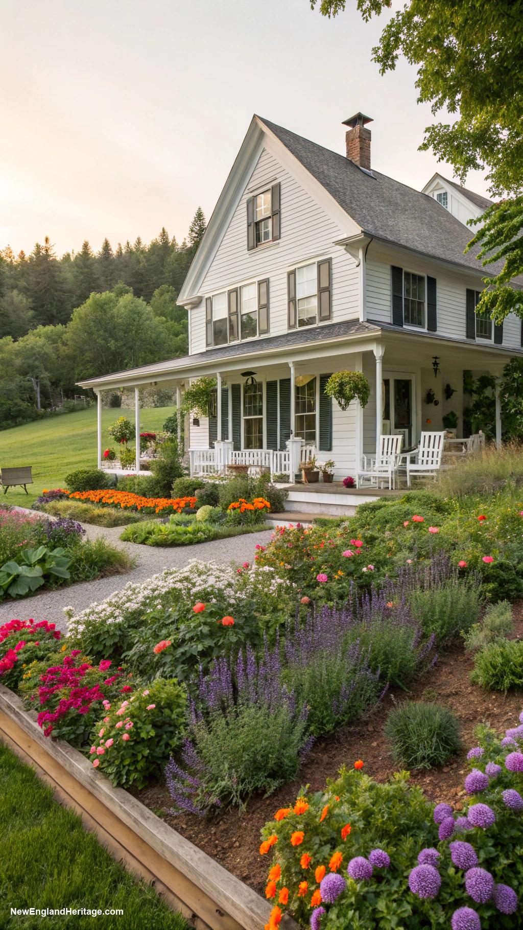 countryside vermont houses Farmhouse with sprawling gardens and greenhouses