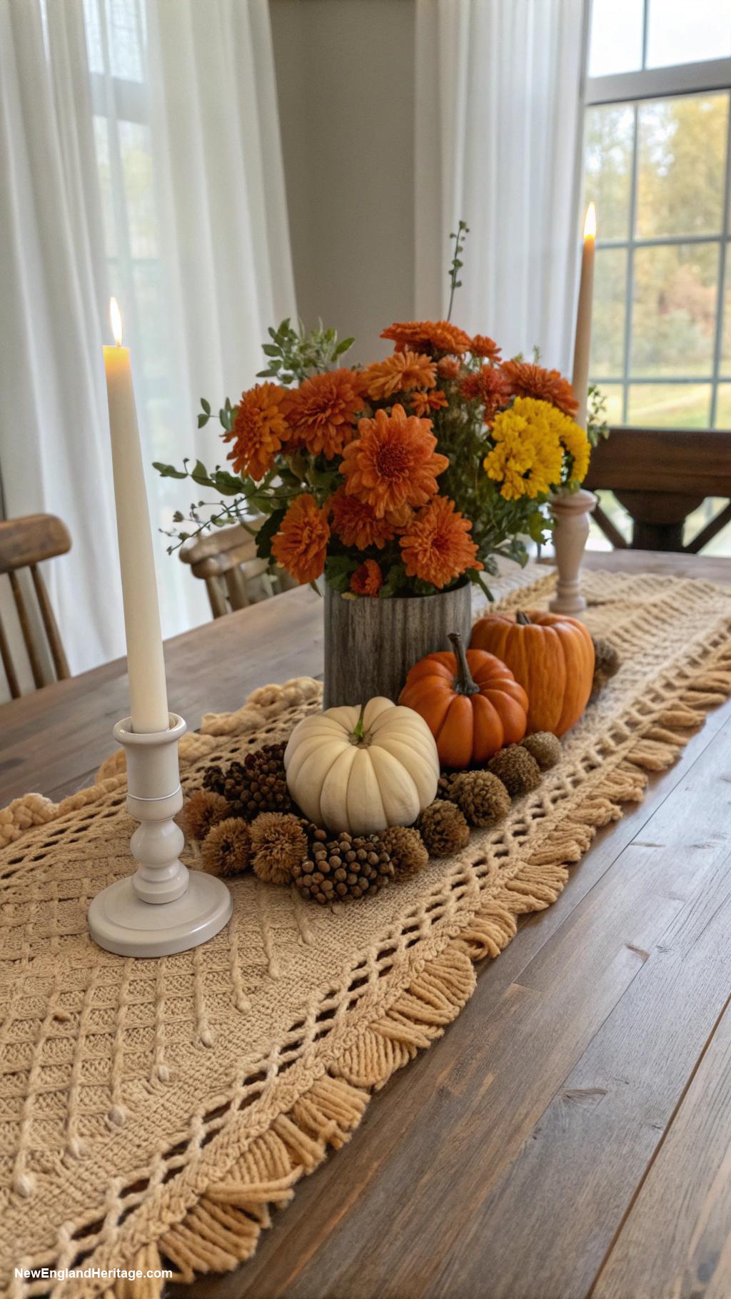 dining room ideas Woven table runner with seasonal decor