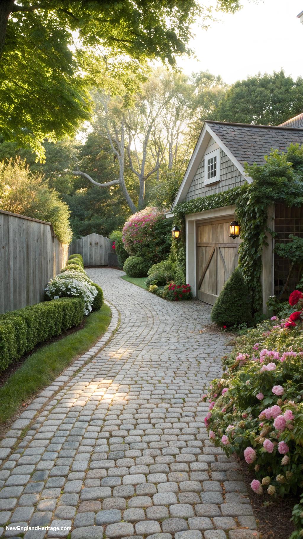 driveway ideas Cobblestone entrance pathway to garage