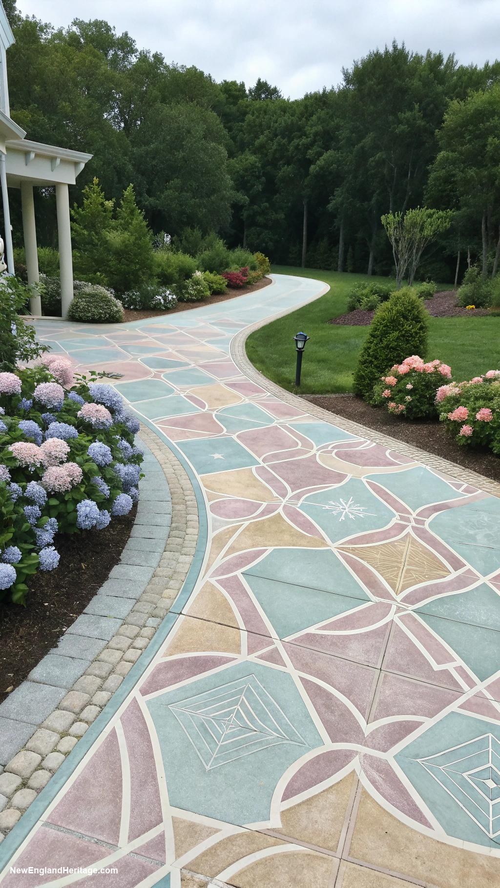driveway ideas Colored concrete with geometric patterns