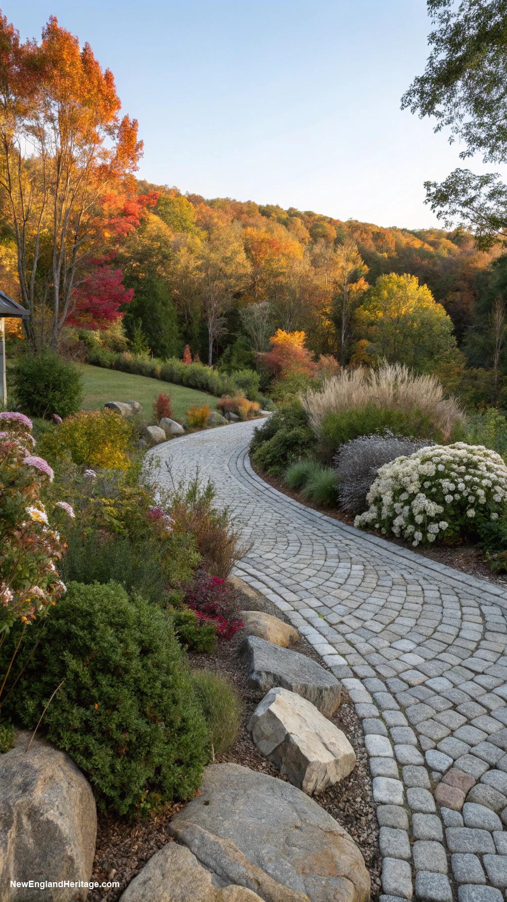 driveway ideas Natural stone driveway with native plants