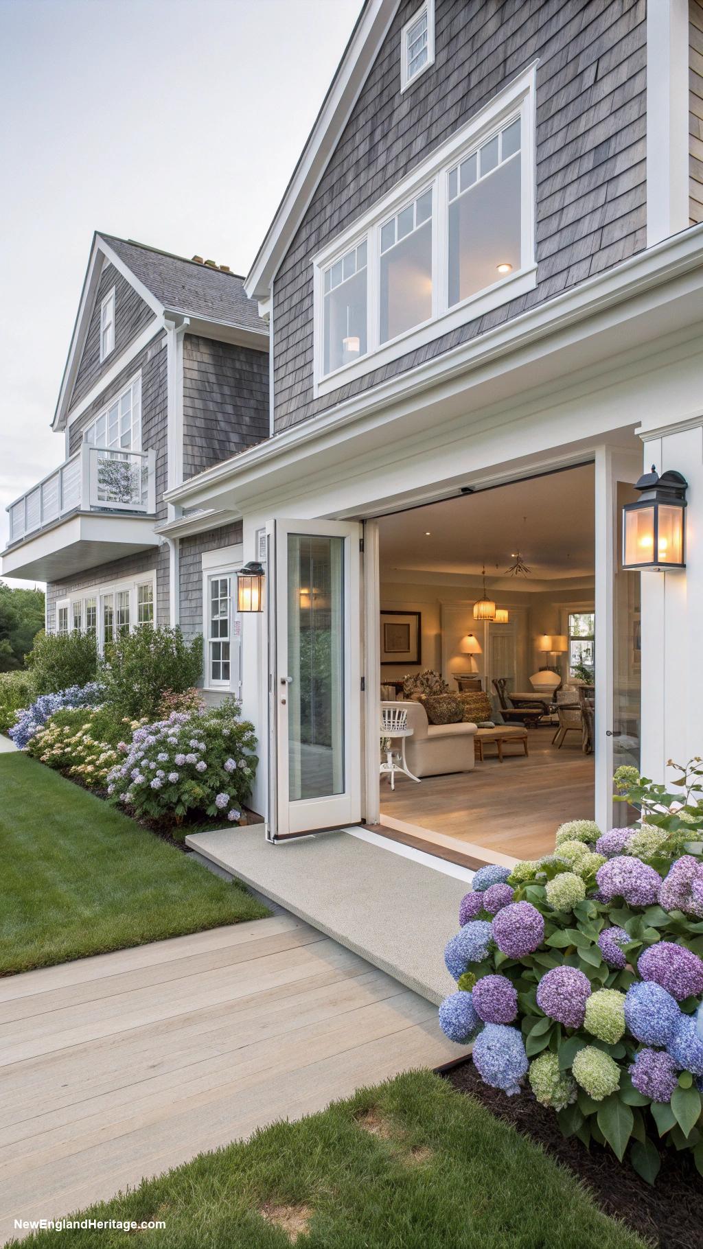 marthas vineyard style houses Chic modern home with large sliding doors